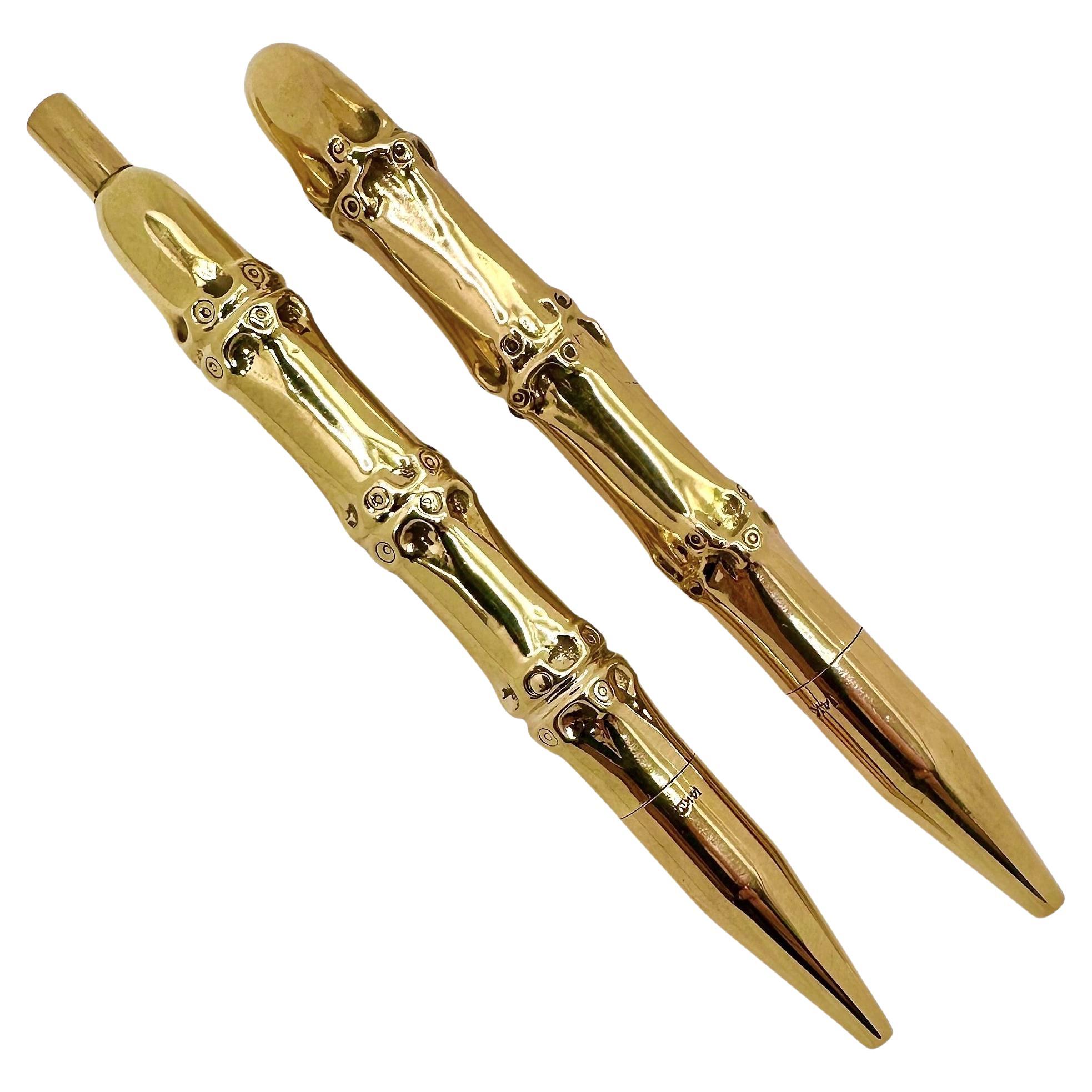 Vintage Ladies 14k Yellow Gold Bamboo Motif Pen and Pencil Set