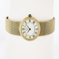 Vintage Ladies 14k Yellow Gold Concord 25mm Oval Shape Watch Mesh Braided Link B