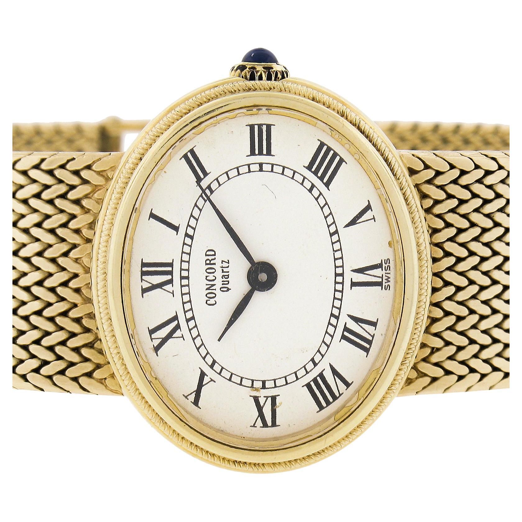 Vintage Ladies 14k Yellow Gold Concord 25mm Oval Shape Watch Mesh Braided Link B