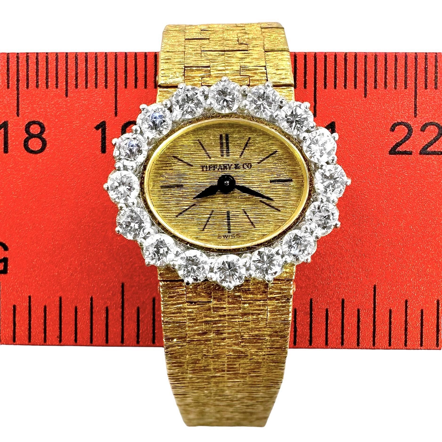 Vintage Ladies 18k Gold Tiffany & Co Wrist Watch with Diamond Bezel by Piaget For Sale 1