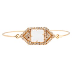 Vintage Ladies Rose Gold 18K Agate Diamond Narrow Hexagon Tag Bangle Bracelet