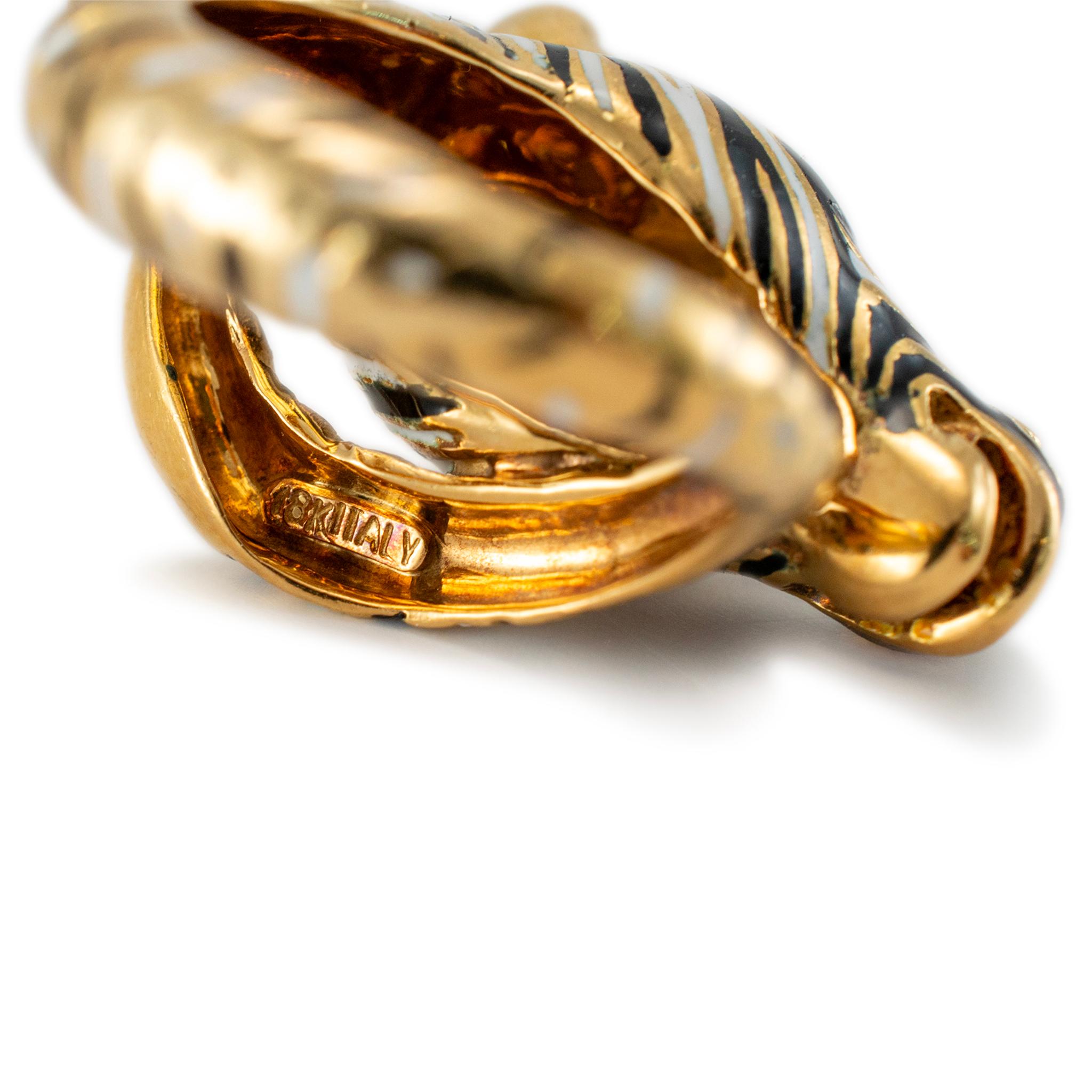 Zebra-Cocktailring für Damen, 18 Karat Gelbgold Emaille, Zebra 4