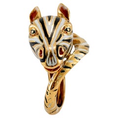 Zebra-Cocktailring für Damen, 18 Karat Gelbgold Emaille, Zebra