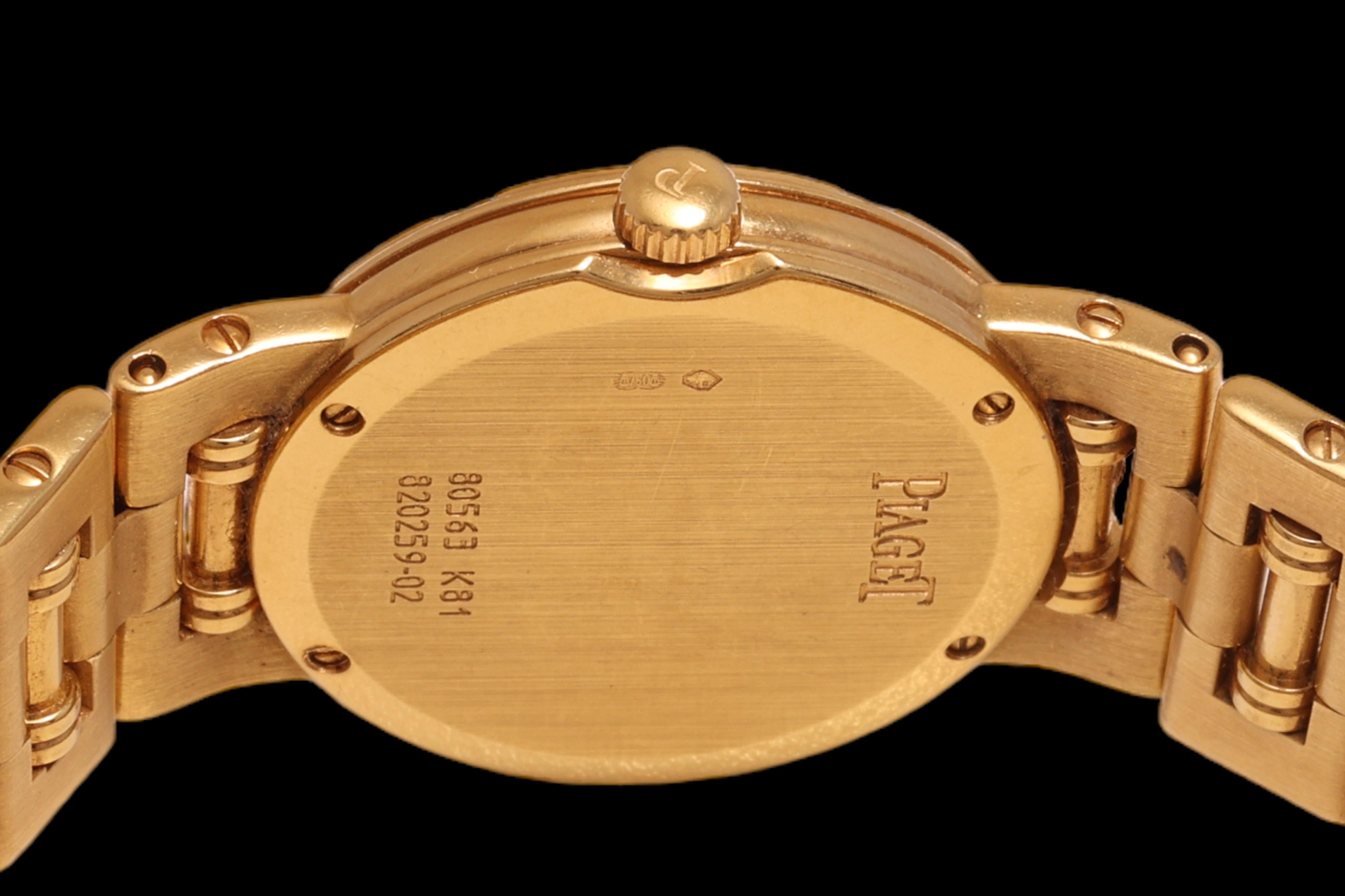Women's Vintage Ladies 18kt Gold Piaget Dancer Diamonds Wrist Watch, Quartz , Diam 23 mm For Sale