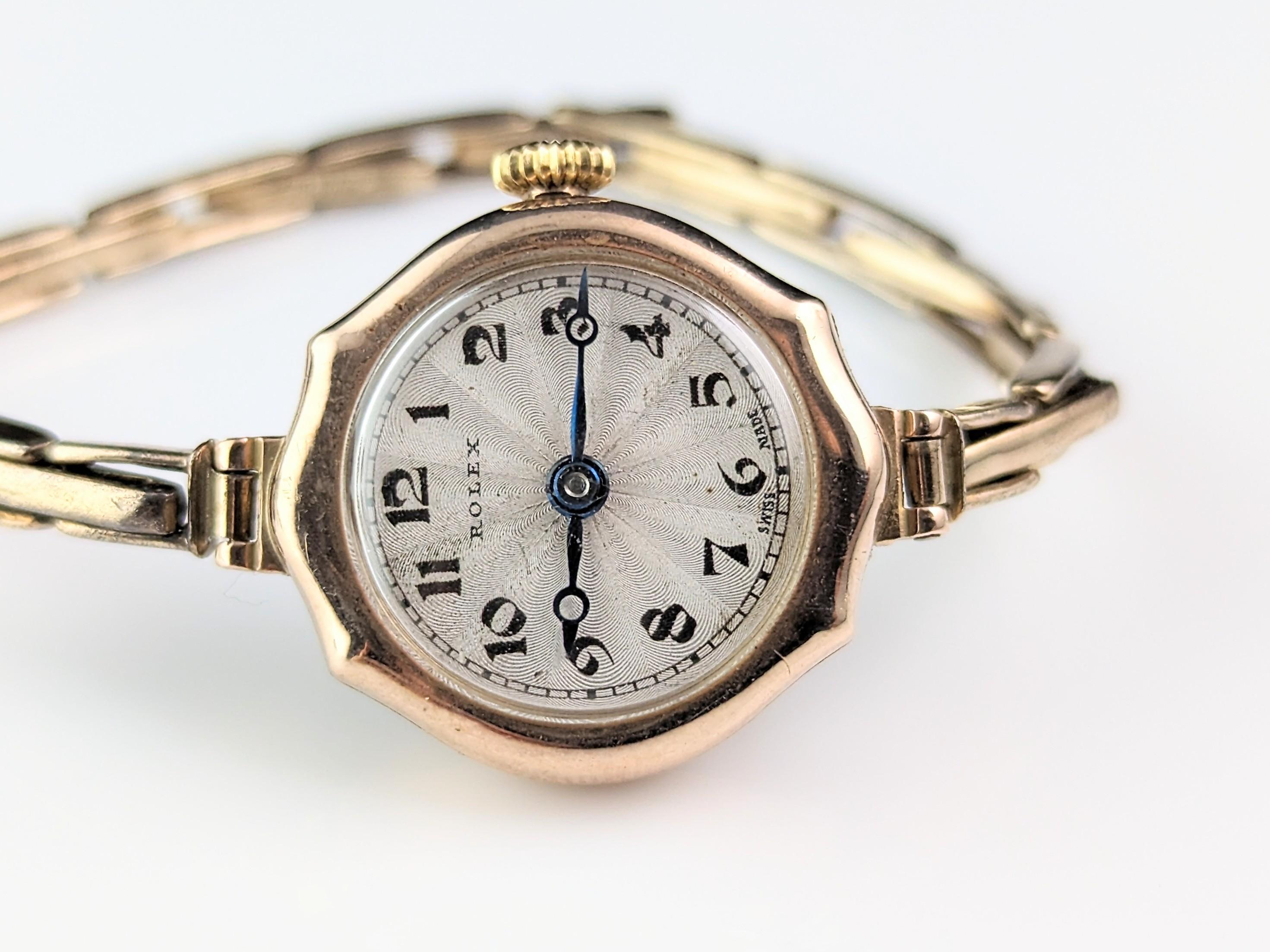 Montre-bracelet Rolex vintage pour femme en or 9 carats, style Art déco  3
