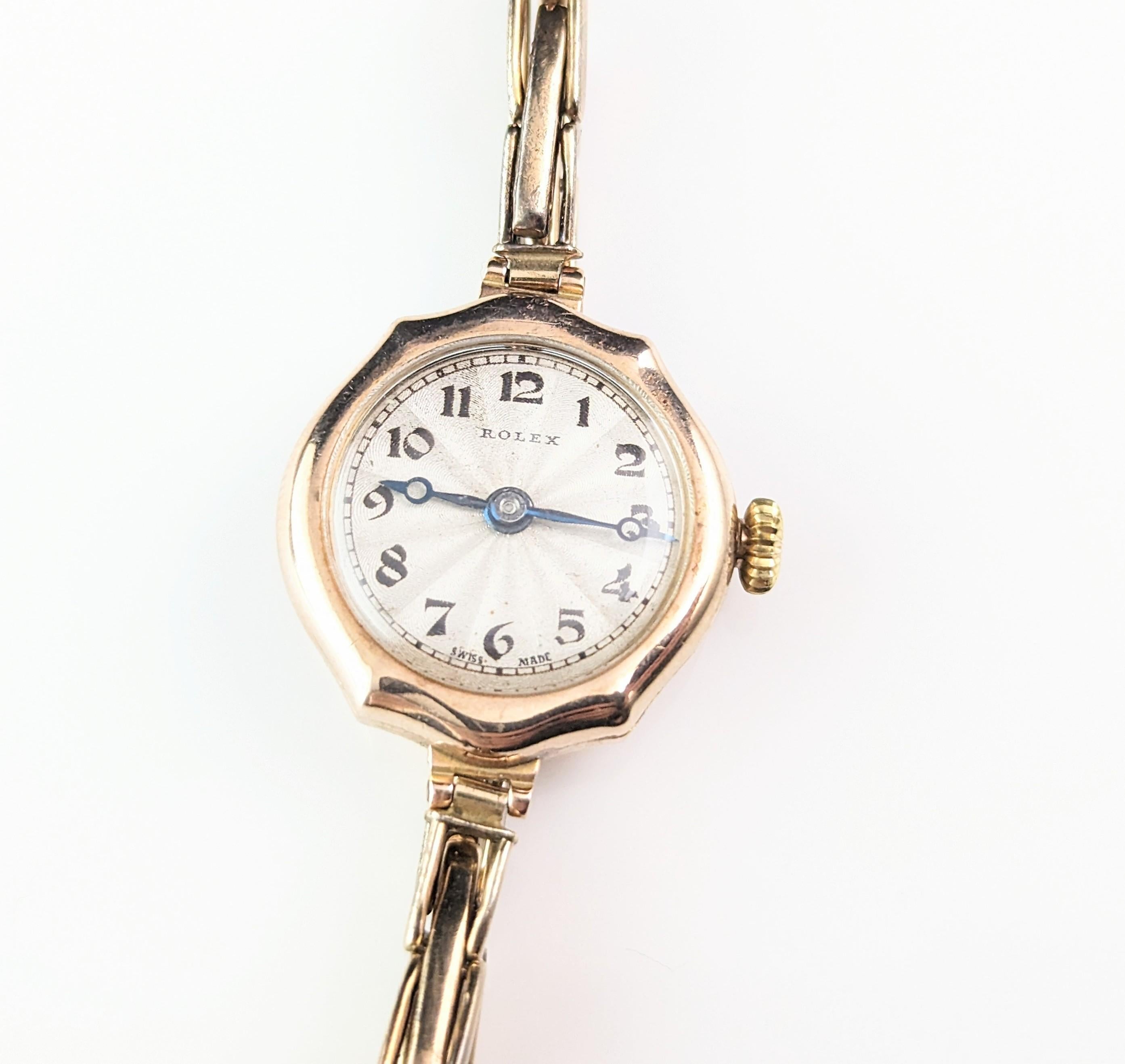Montre-bracelet Rolex vintage pour femme en or 9 carats, style Art déco  9