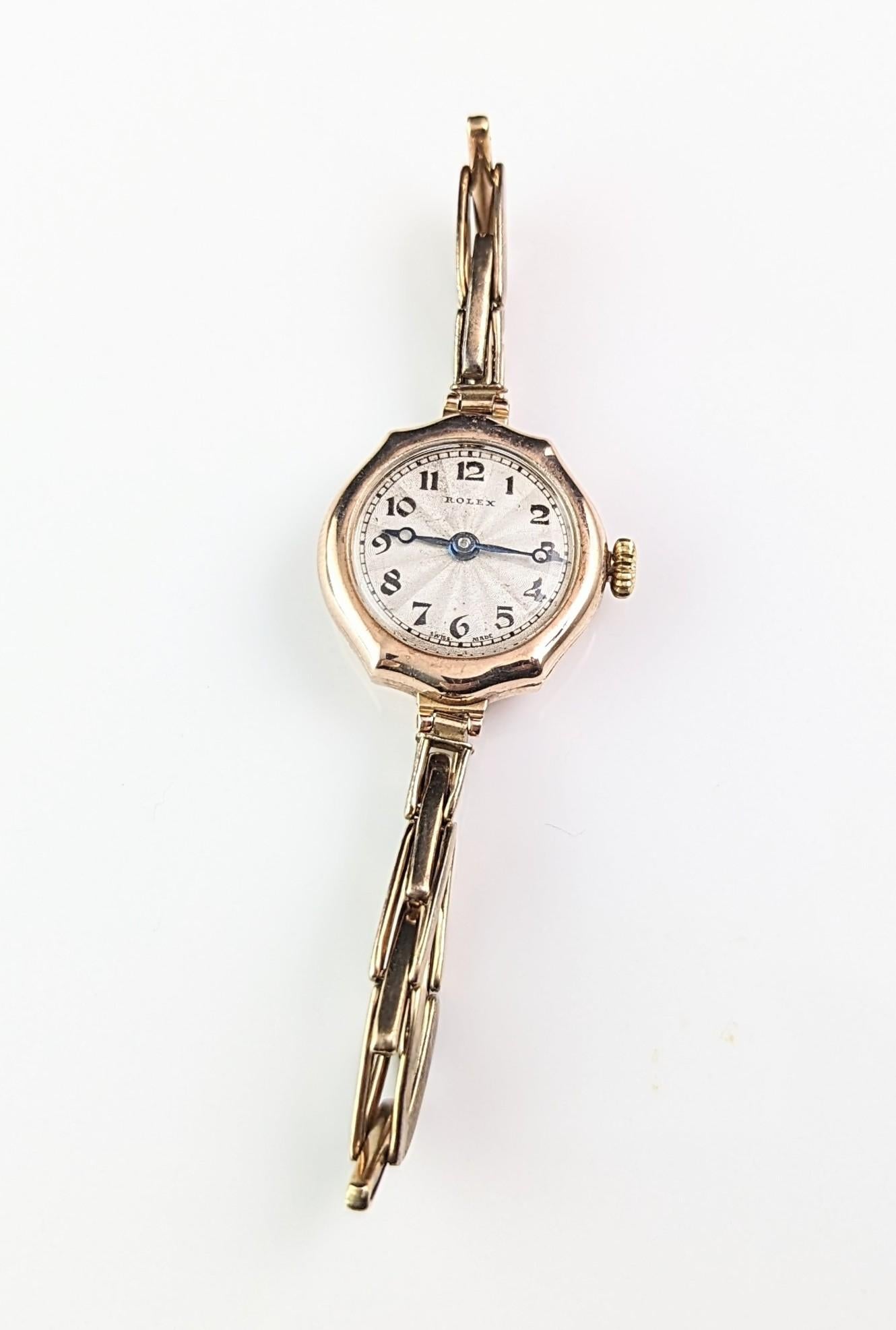 Montre-bracelet Rolex vintage pour femme en or 9 carats, style Art déco  10