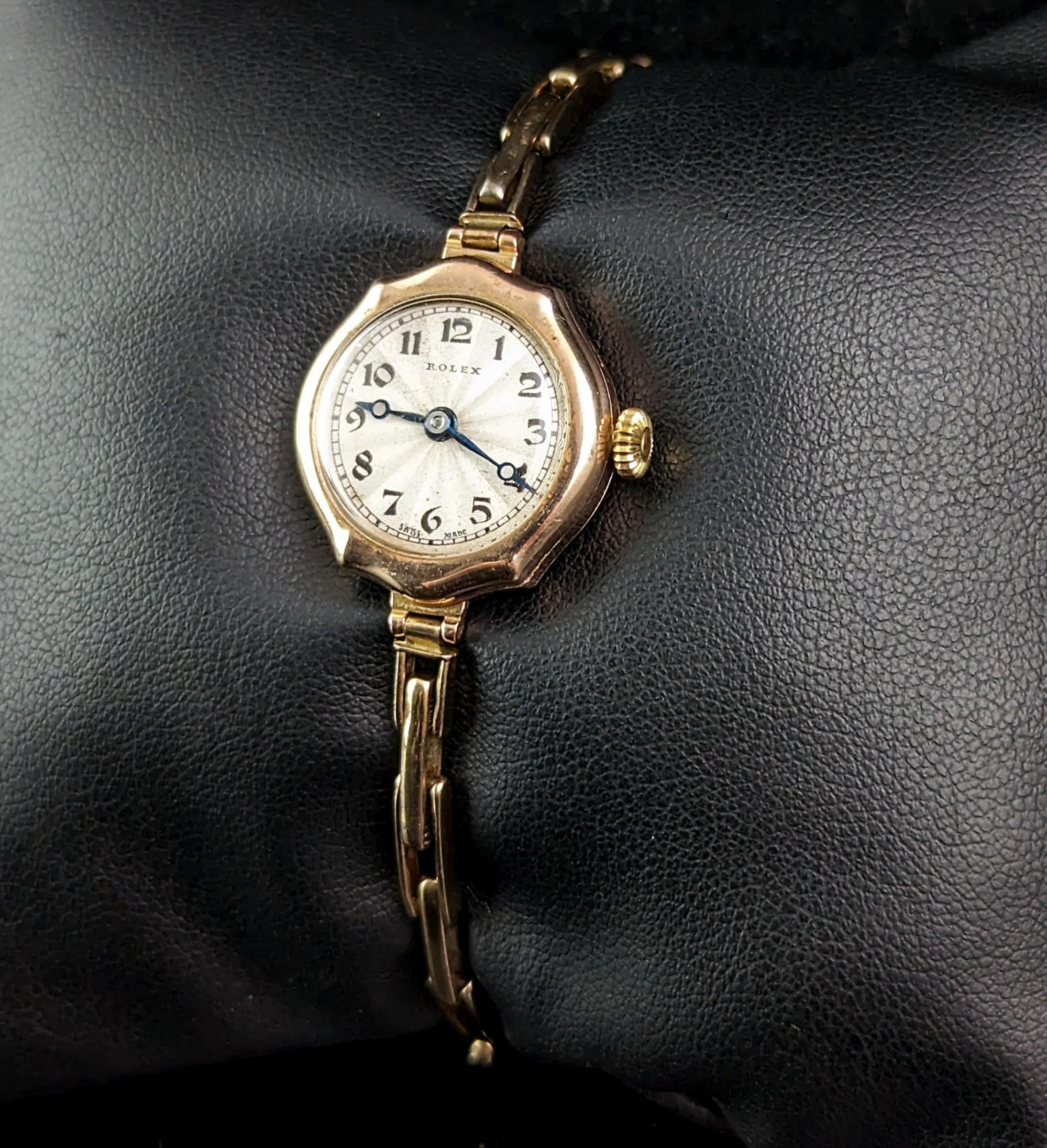Women's Vintage Ladies 9k gold Rolex wristwatch, Art Deco 