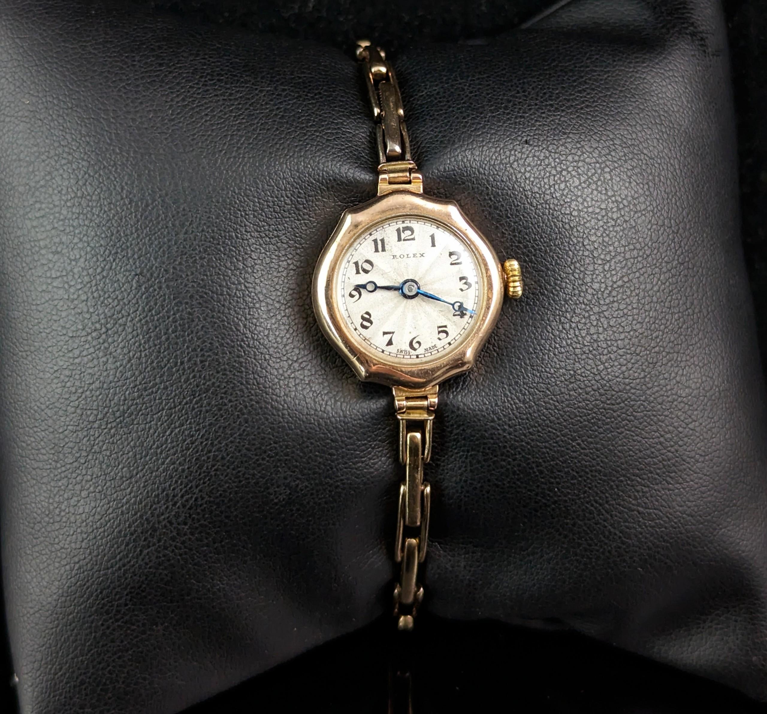 Montre-bracelet Rolex vintage pour femme en or 9 carats, style Art déco  1