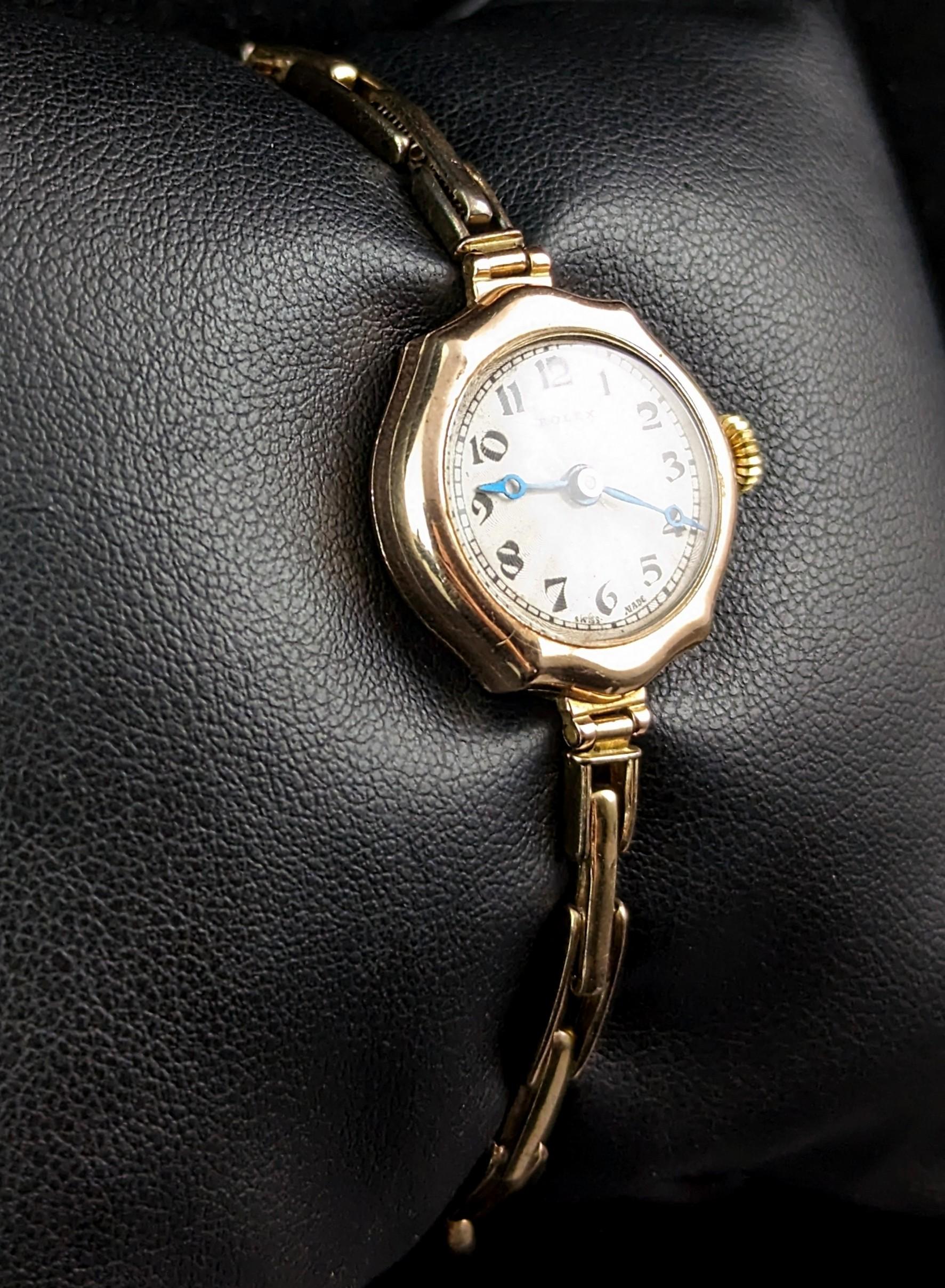 Montre-bracelet Rolex vintage pour femme en or 9 carats, style Art déco  2