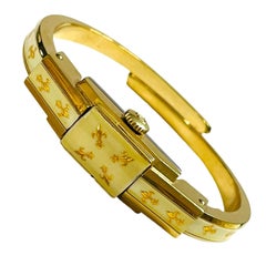 Vintage Ladies Bucherer Enamel Fleur Di Lis Hidden Watch Bracelet
