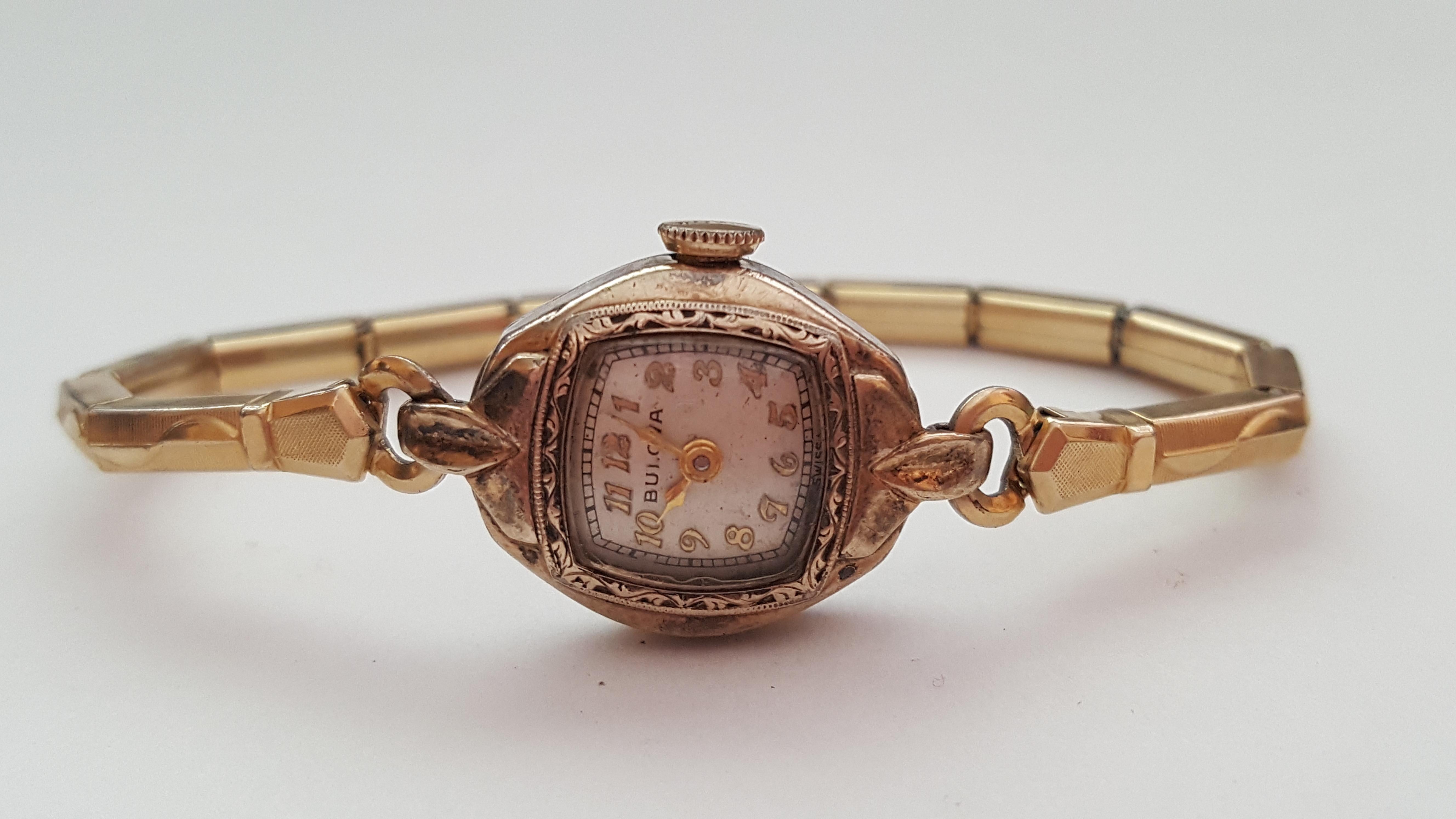 Vintage Ladies Bulova 10 Karat Rose Gold-Plated Watch, Champagne Face, Petite 2