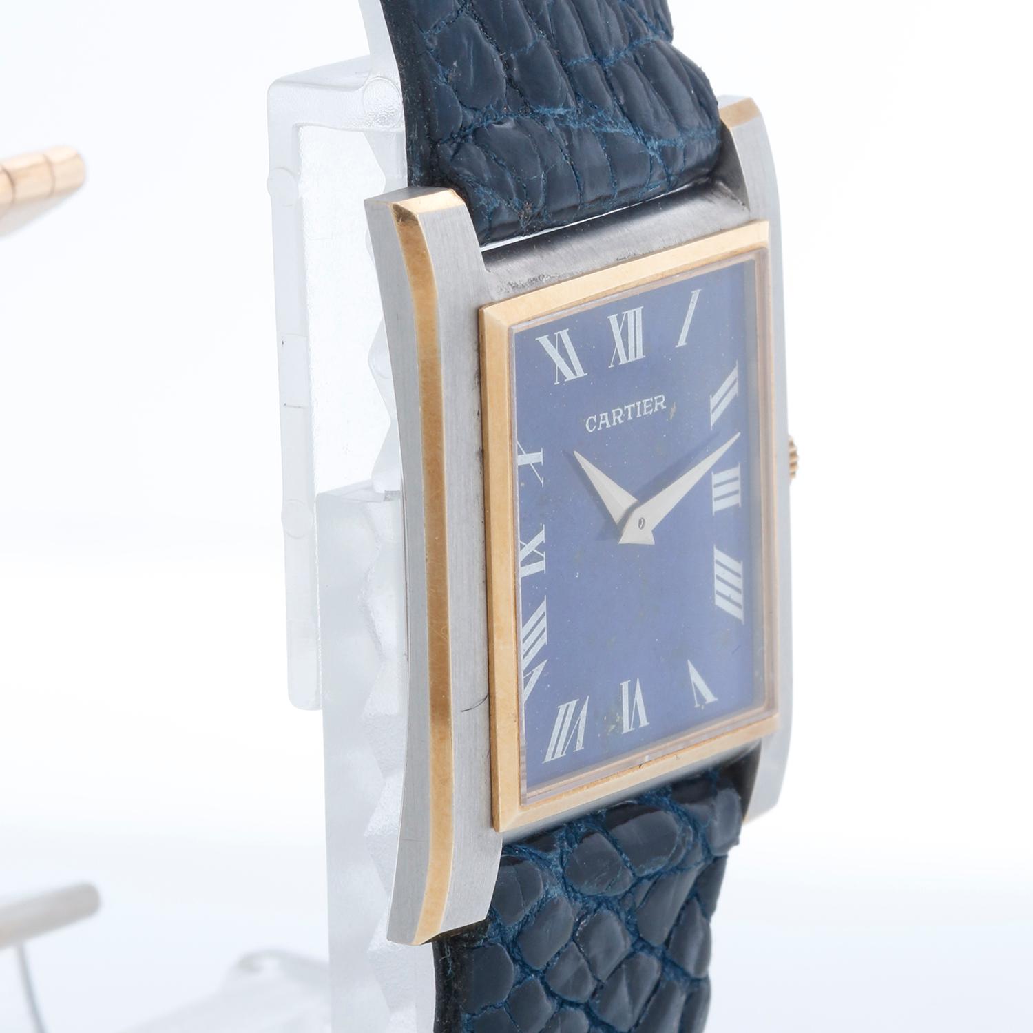 Vintage Ladies Cartier Tank Lapis Lazuli Watch In Excellent Condition In Dallas, TX