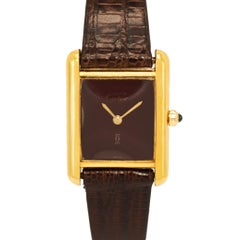 Vintage Ladies Cartier Tank Vermeil 21MM 366001 Bordeaux 925 Gold Plaque Watch