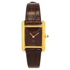 Vintage Ladies Cartier Tank Vermeil 21MM 366001 Bordeaux 925 Gold Plaque Watch