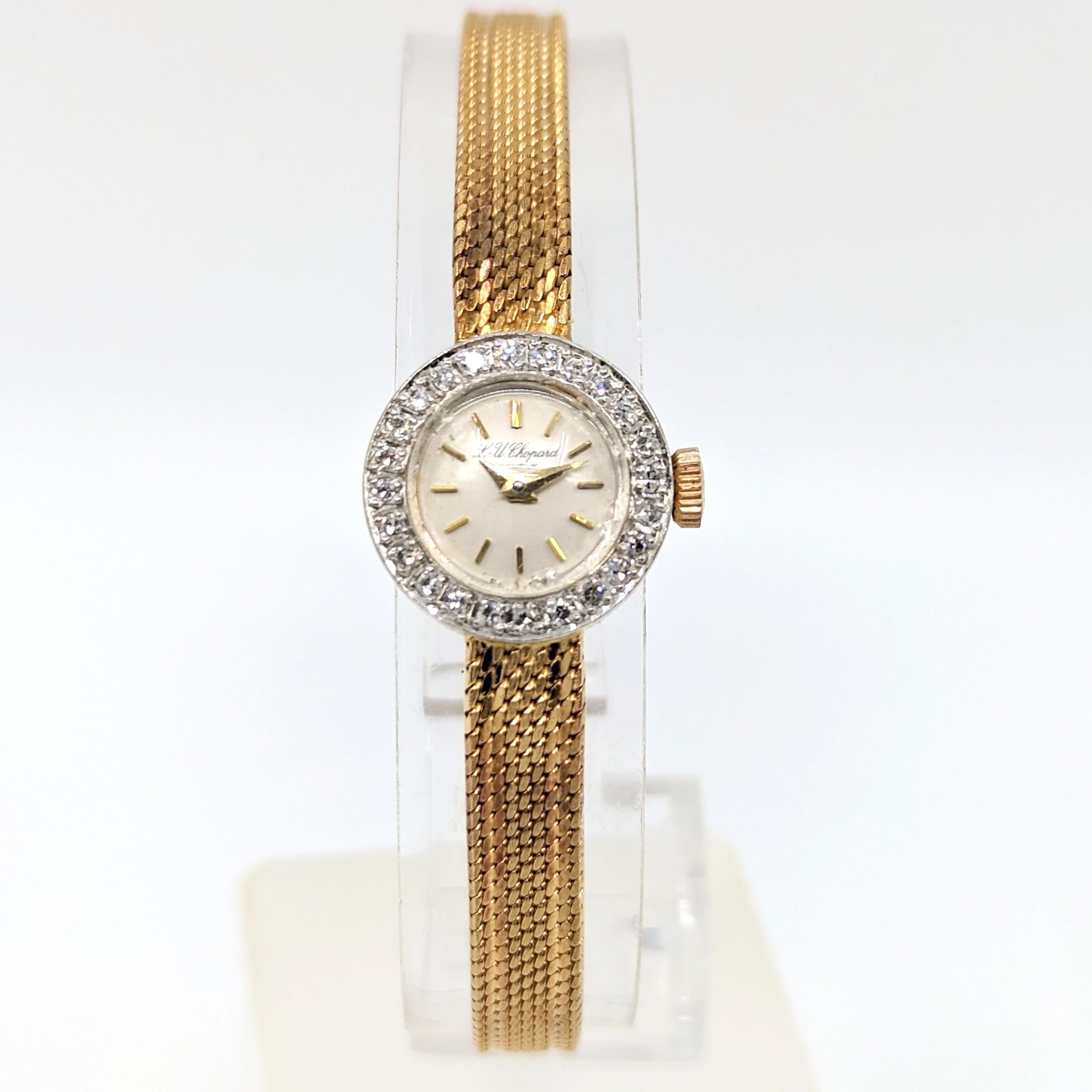 Women's or Men's Vintage Ladies Chopard 18k Rose/Pink Gold Diamond Watch Solid Gold Mesh Bracelet