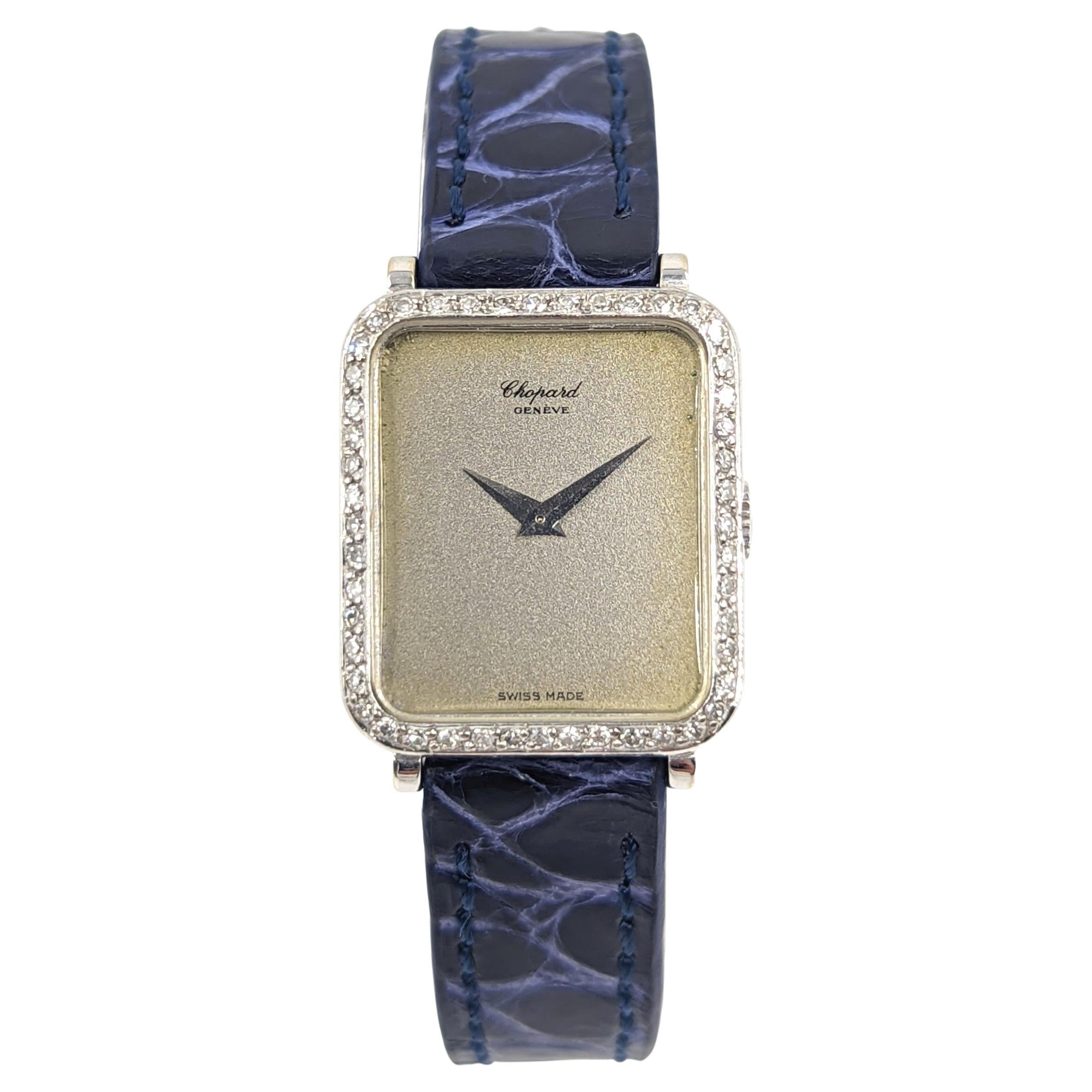 Ladies Chopard 18k White Gold Diamond Watch Rare JLC Deployment Clasp ref 8/6495 For Sale