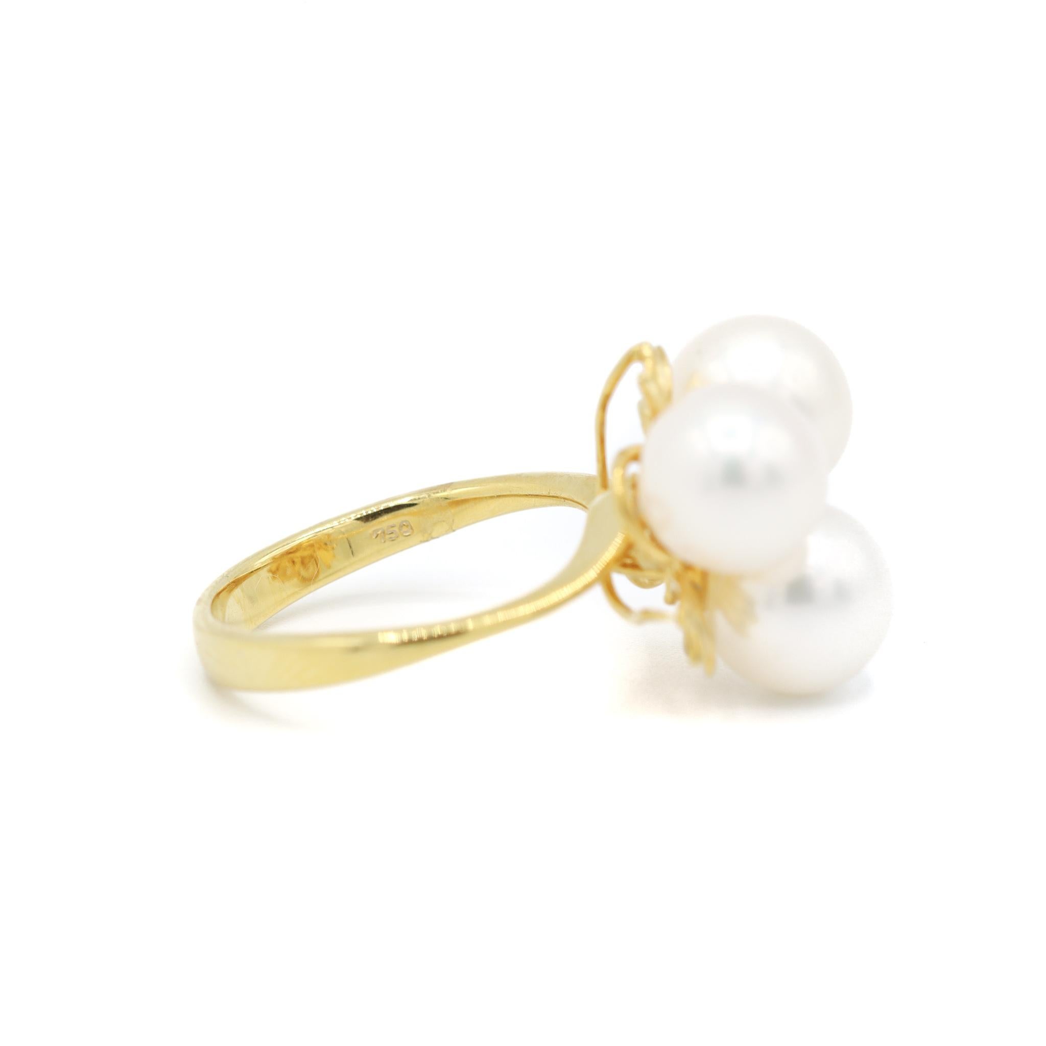 Taglio rotondo Anello vintage da donna con perle da cocktail in oro giallo 18 carati
