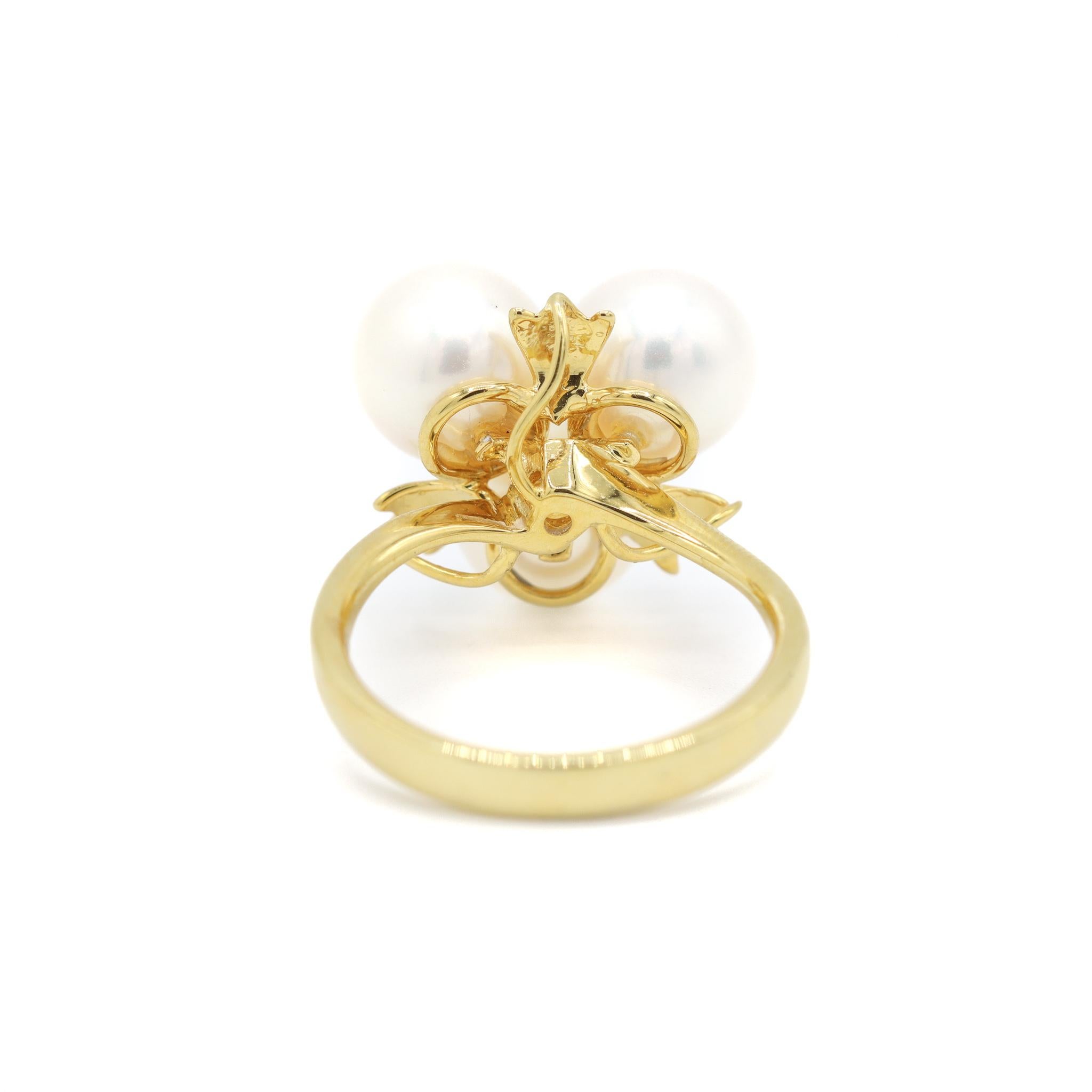 Anello vintage da donna con perle da cocktail in oro giallo 18 carati In condizioni ottime a Houston, TX