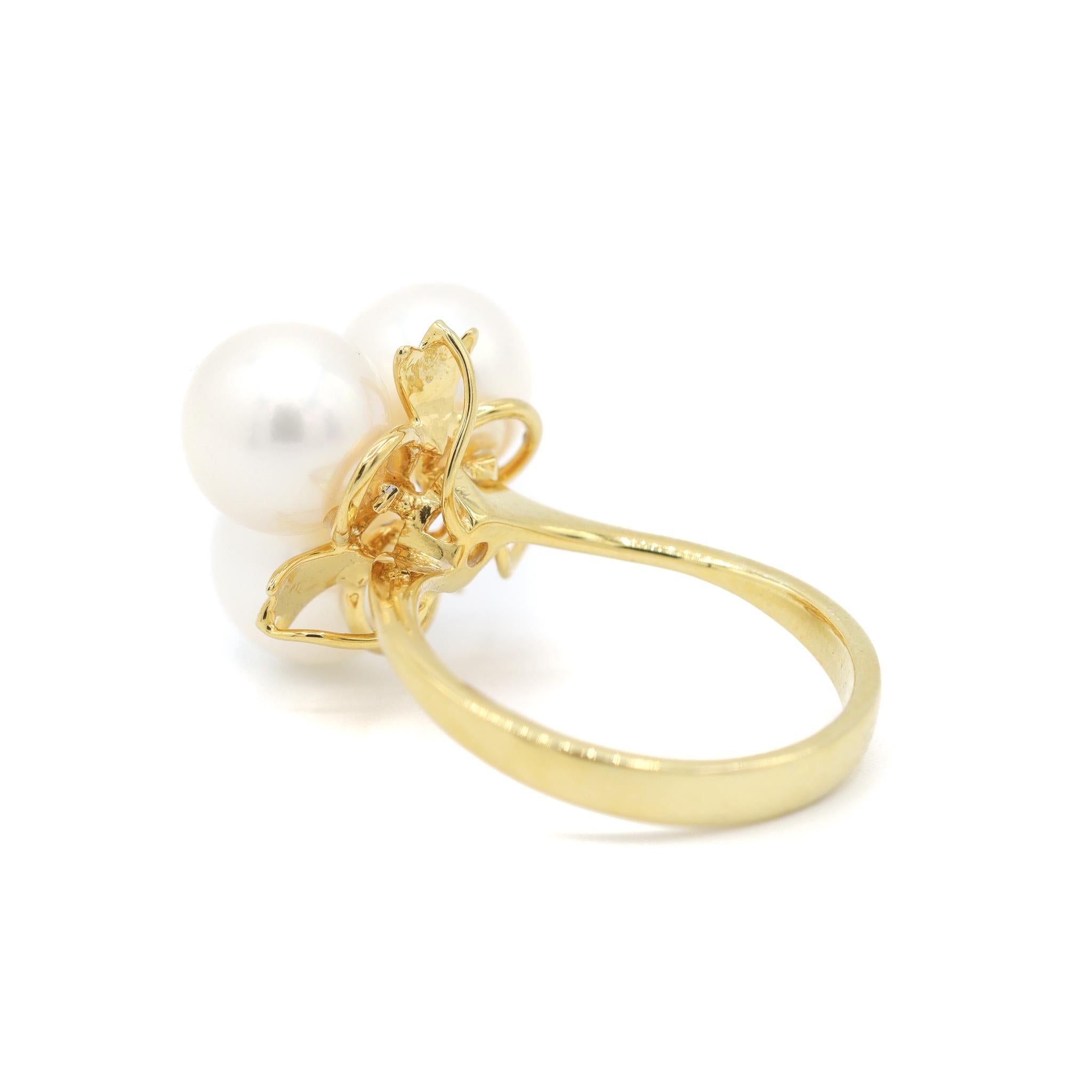 Donna Anello vintage da donna con perle da cocktail in oro giallo 18 carati