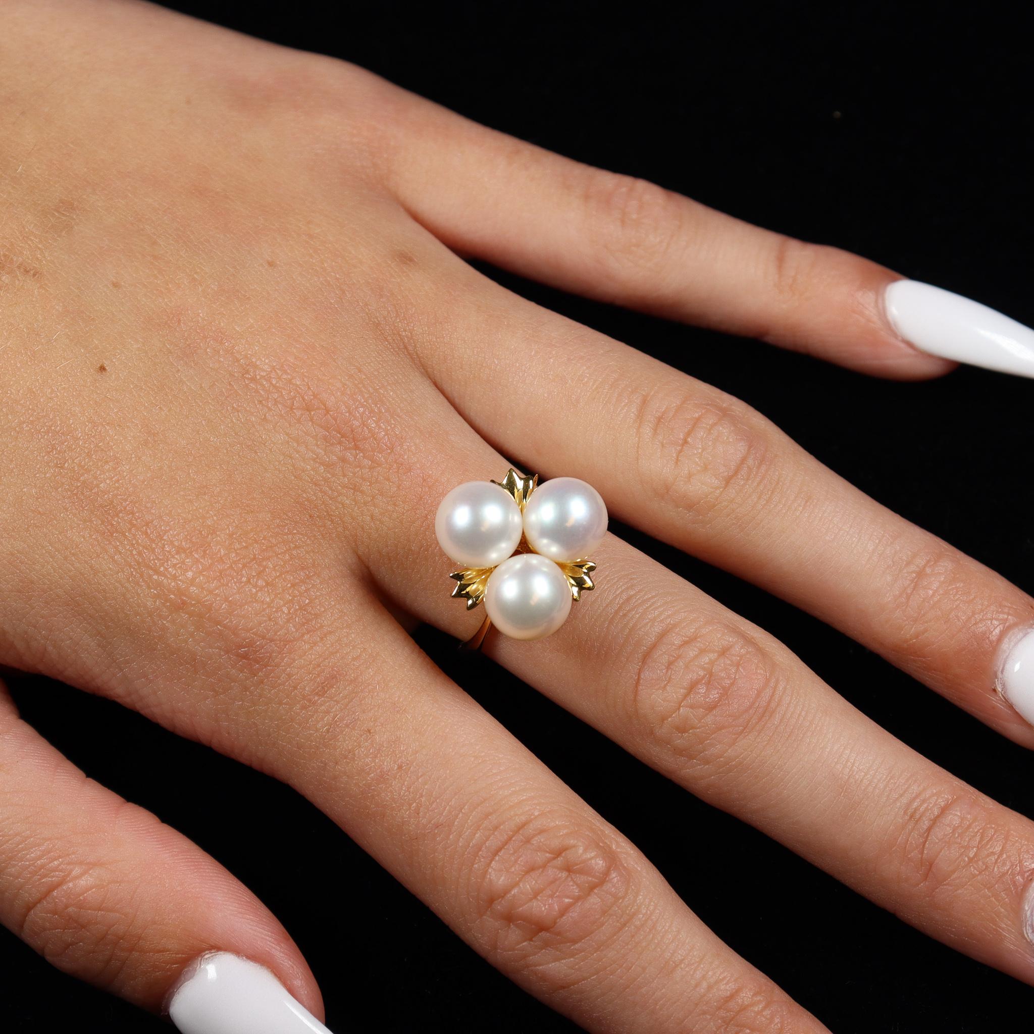 Anello vintage da donna con perle da cocktail in oro giallo 18 carati 3