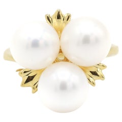 Anello vintage da donna con perle da cocktail in oro giallo 18 carati