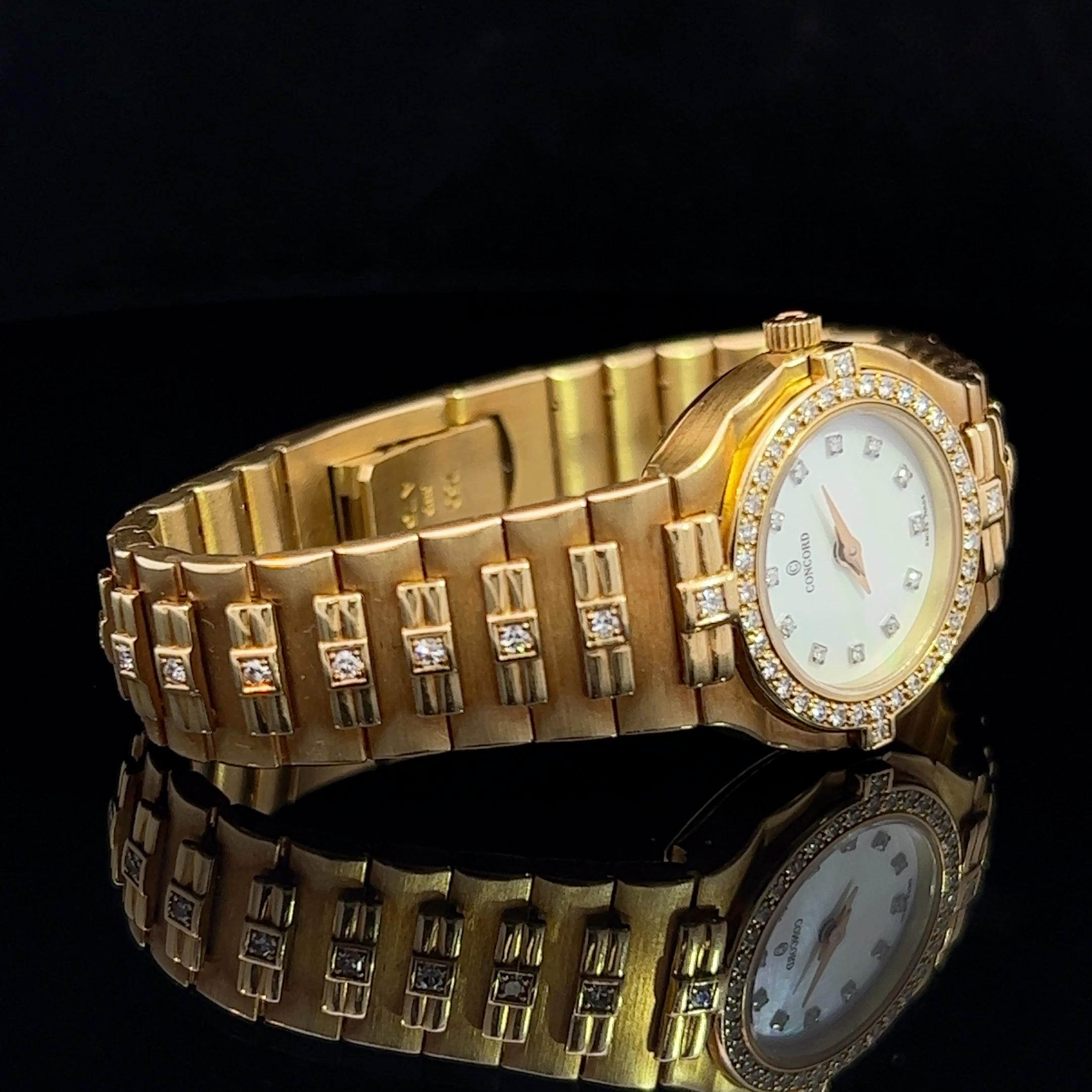 Vintage Ladies Corcord 18k Yellow Gold & Diamond Set Watch Circa 1980s For Sale 4