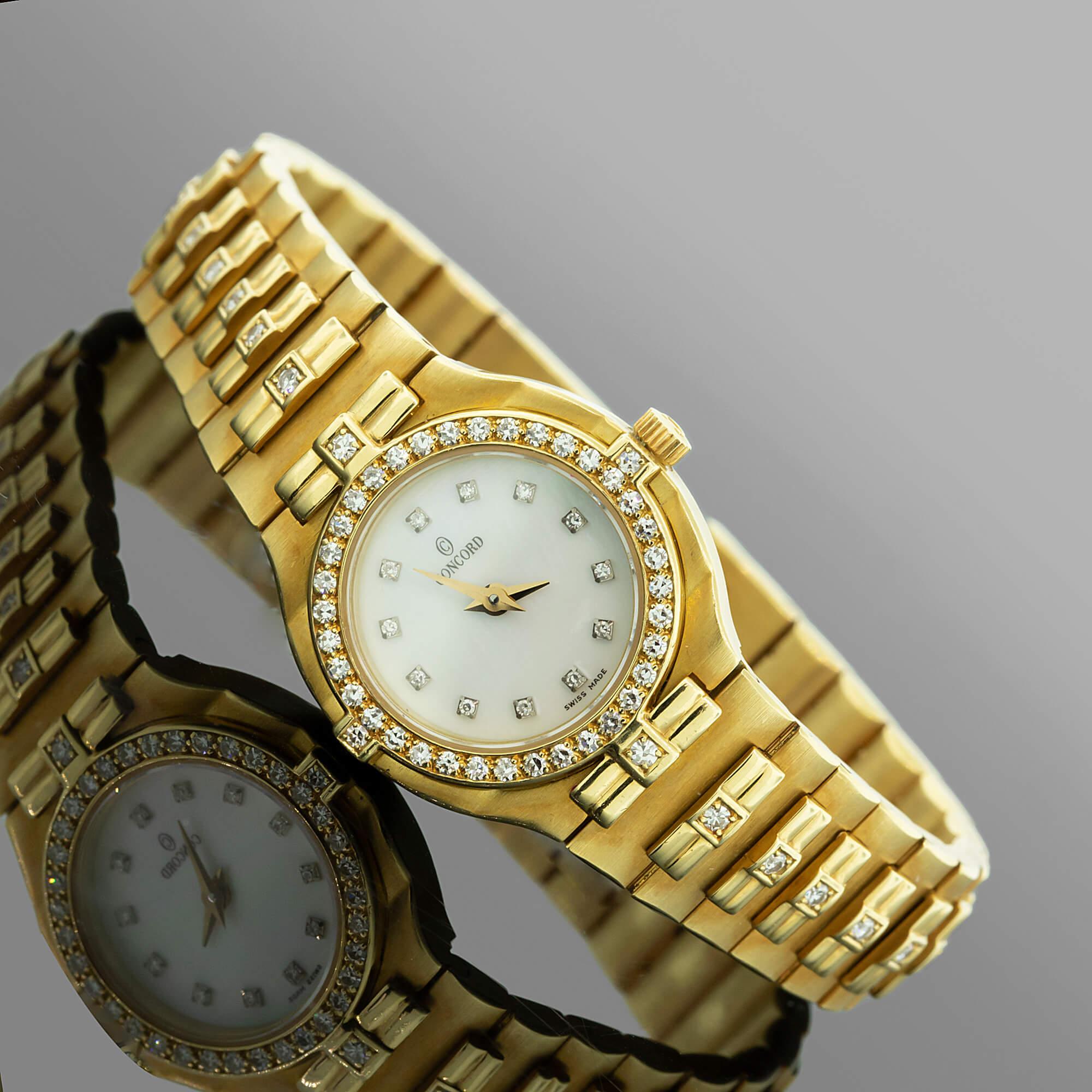 Vintage Ladies Corcord 18k Yellow Gold & Diamond Set Watch Circa 1980s In Good Condition In ADELAIDE, SA
