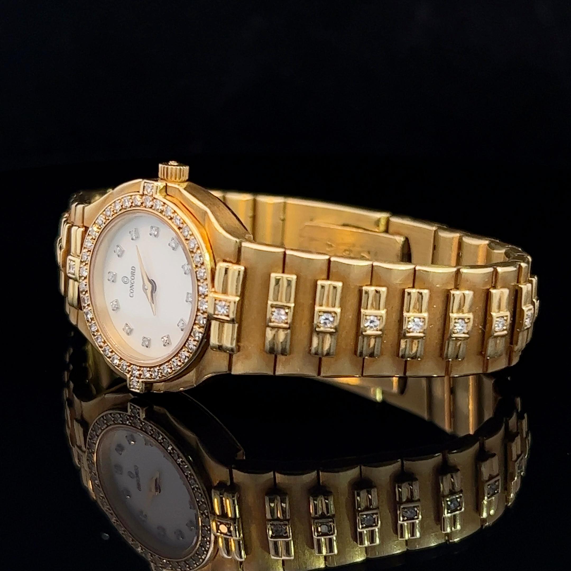 Vintage Ladies Corcord 18k Yellow Gold & Diamond Set Watch Circa 1980s For Sale 3