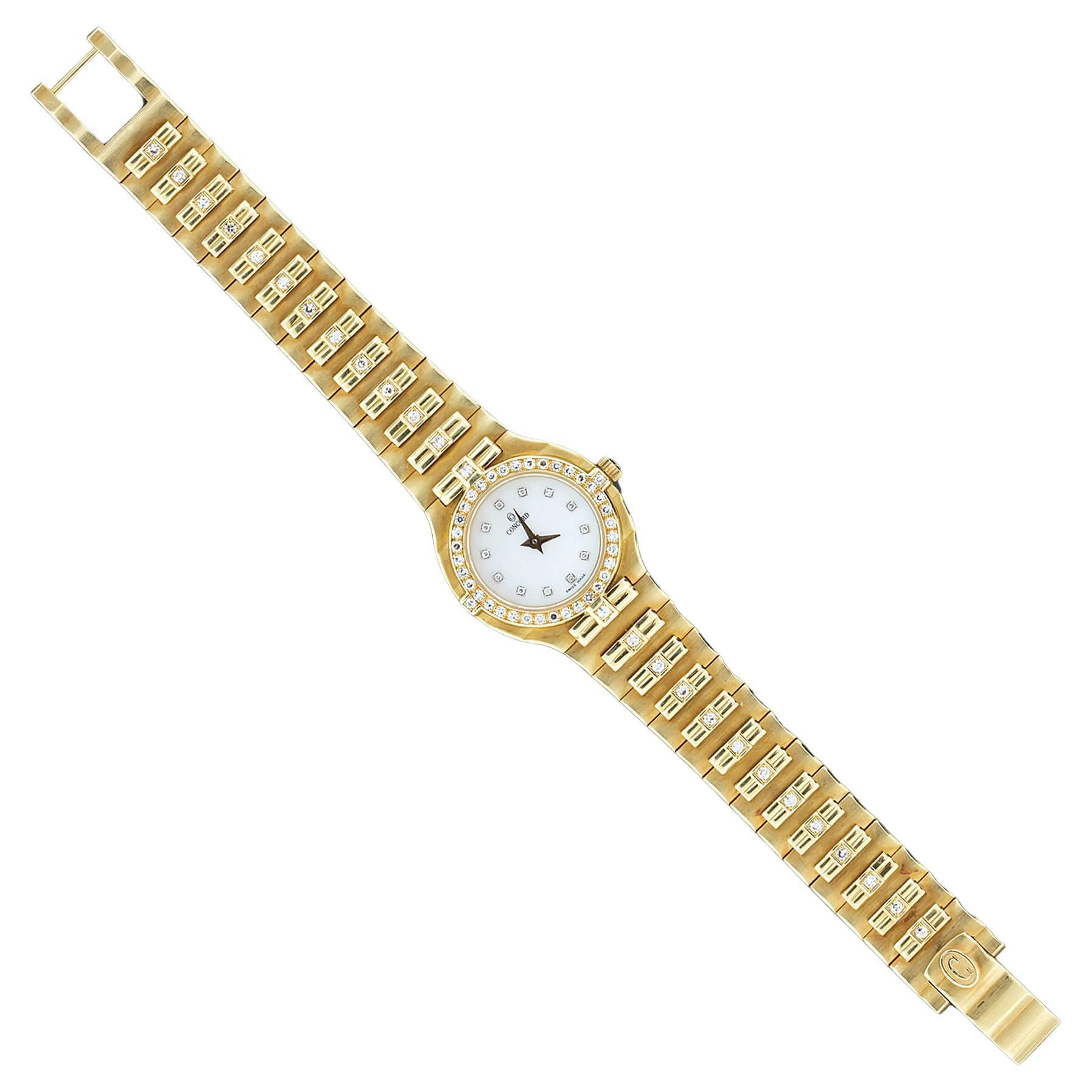 Vintage Ladies Corcord 18k Yellow Gold & Diamond Set Watch Circa 1980s