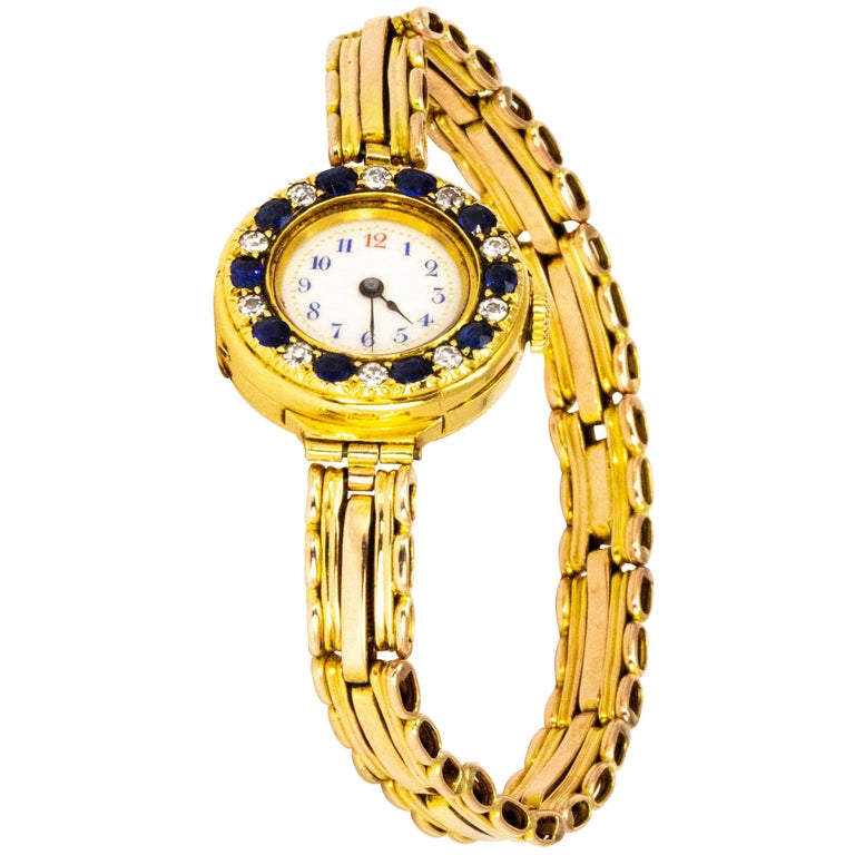Vintage Ladies Diamond and Sapphire 18 Carat Gold Watch at 1stDibs
