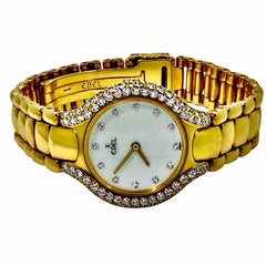 Vintage Ladies Ebel Beluga Wrist Watch in 18K Yellow Gold w/Diamond Bezel & Dial