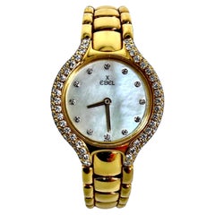 Vintage Ladies Ebel Beluga Wrist Watch in 18K Yellow Gold w/Diamond Bezel & Dial