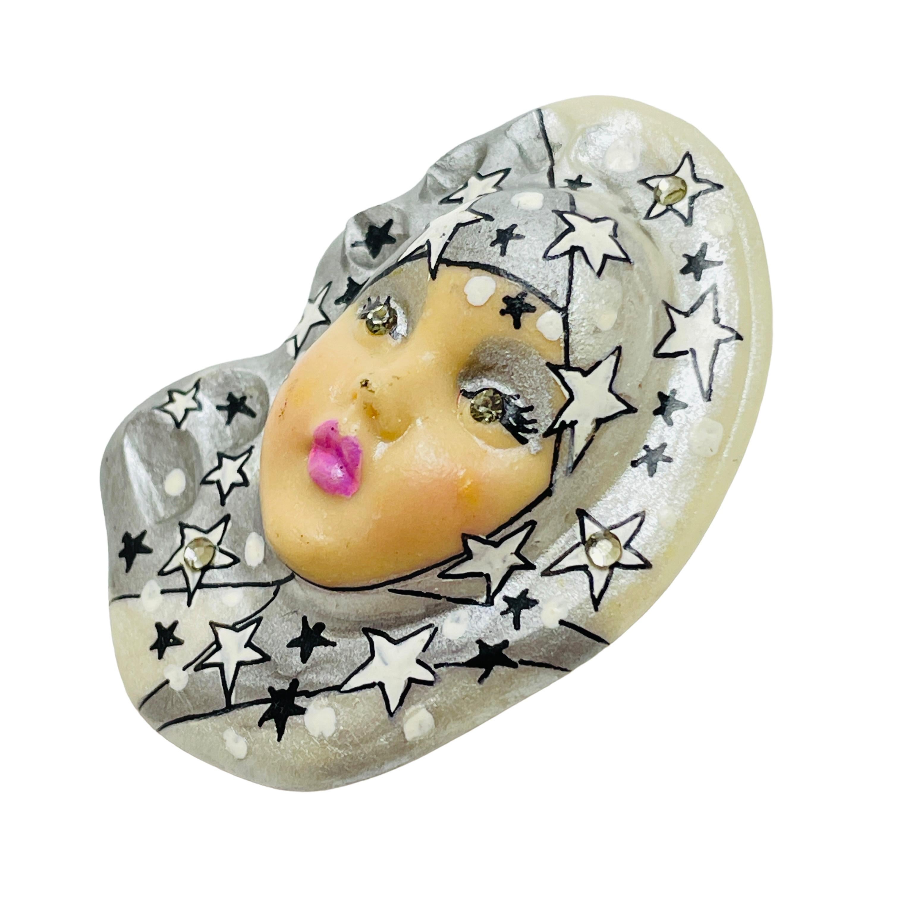 Women's or Men's Vintage ladies face porcelain artisan signed designer brooch