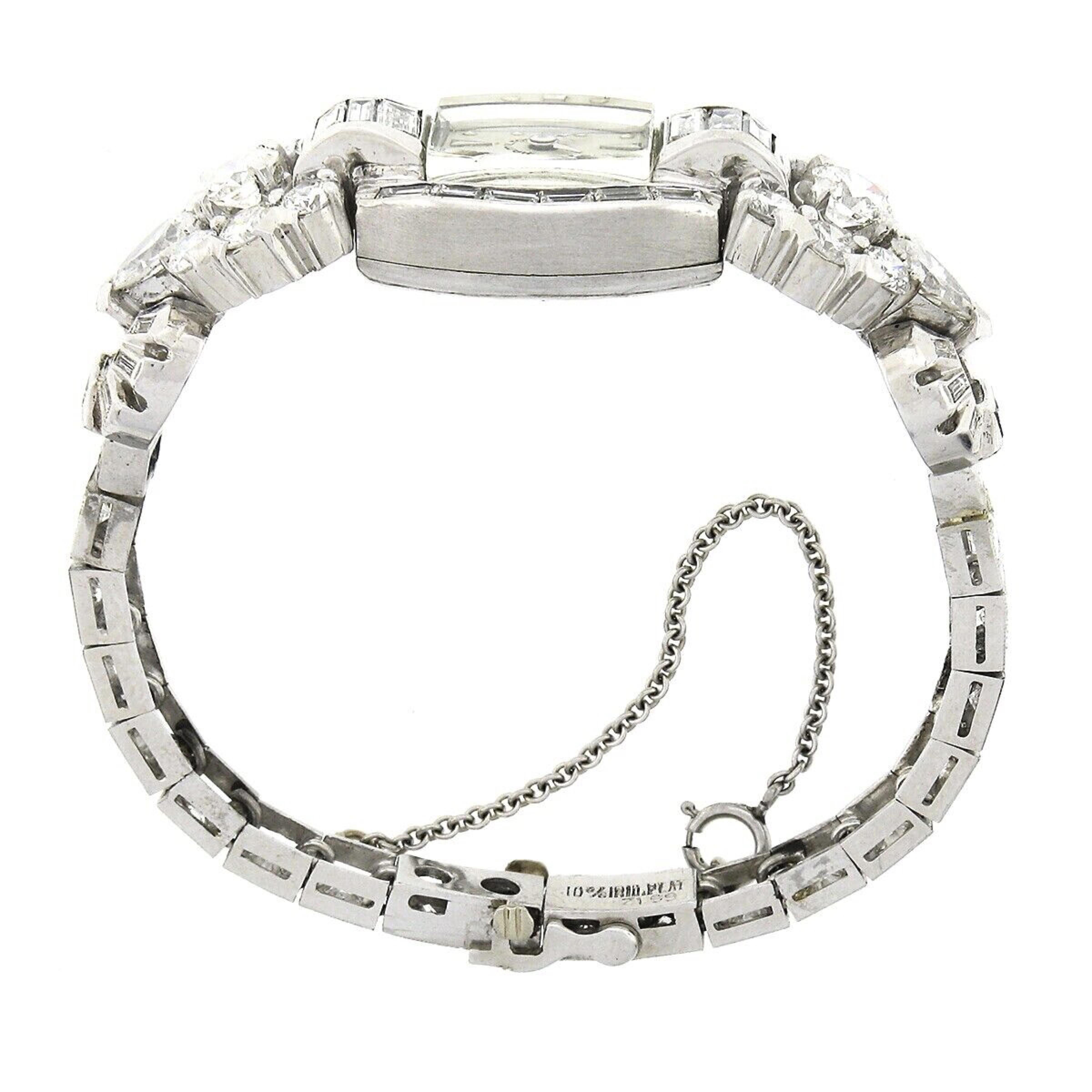 Round Cut Vintage Ladies' Hamilton Platinum 6.95ctw Diamond Fancy Bracelet Dress Watch
