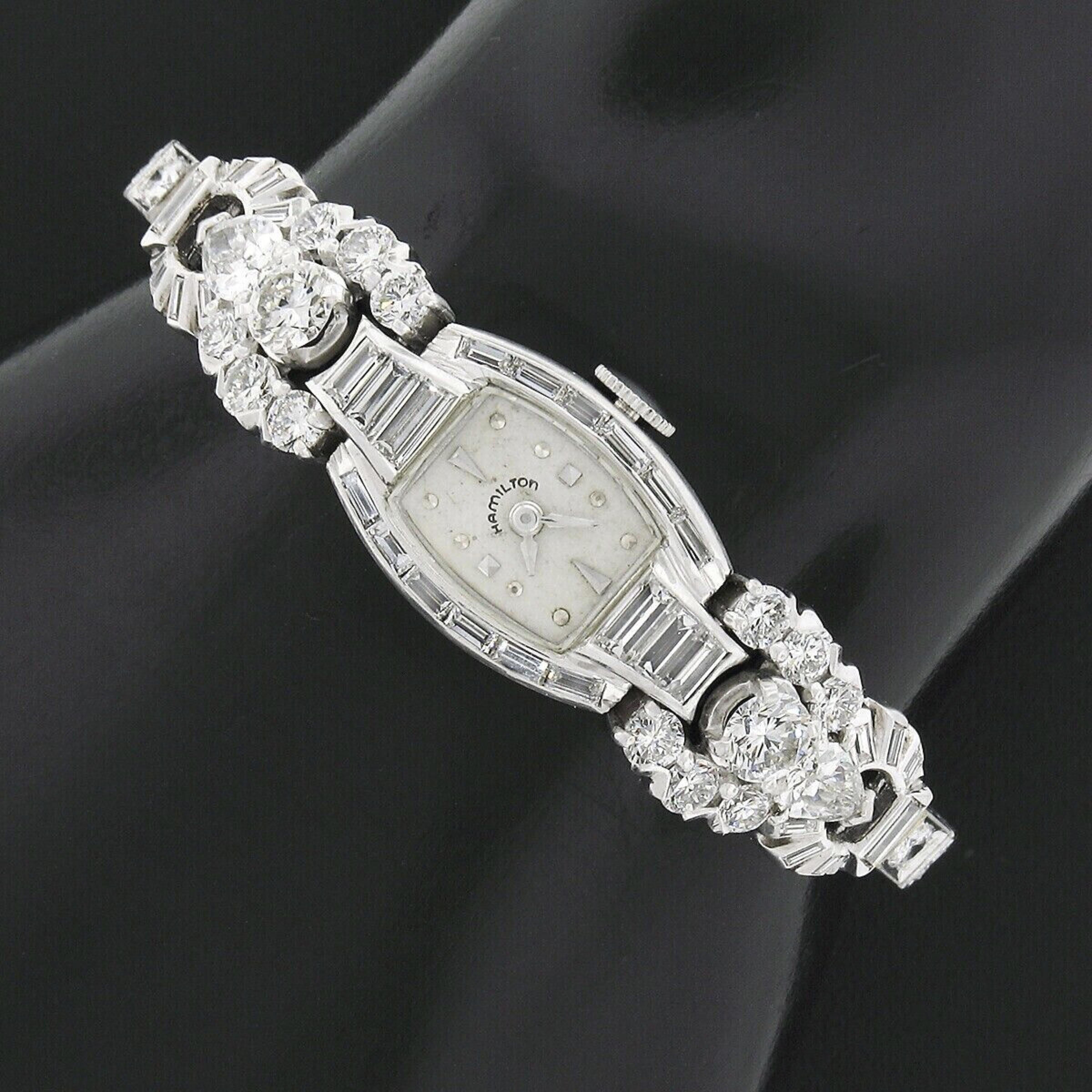 Women's Vintage Ladies' Hamilton Platinum 6.95ctw Diamond Fancy Bracelet Dress Watch