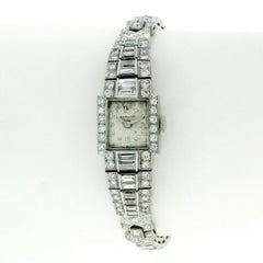 Vintage Ladies Hamilton Wristwatch 7.79ctw Fine Diamond Platinum Case Bracelet
