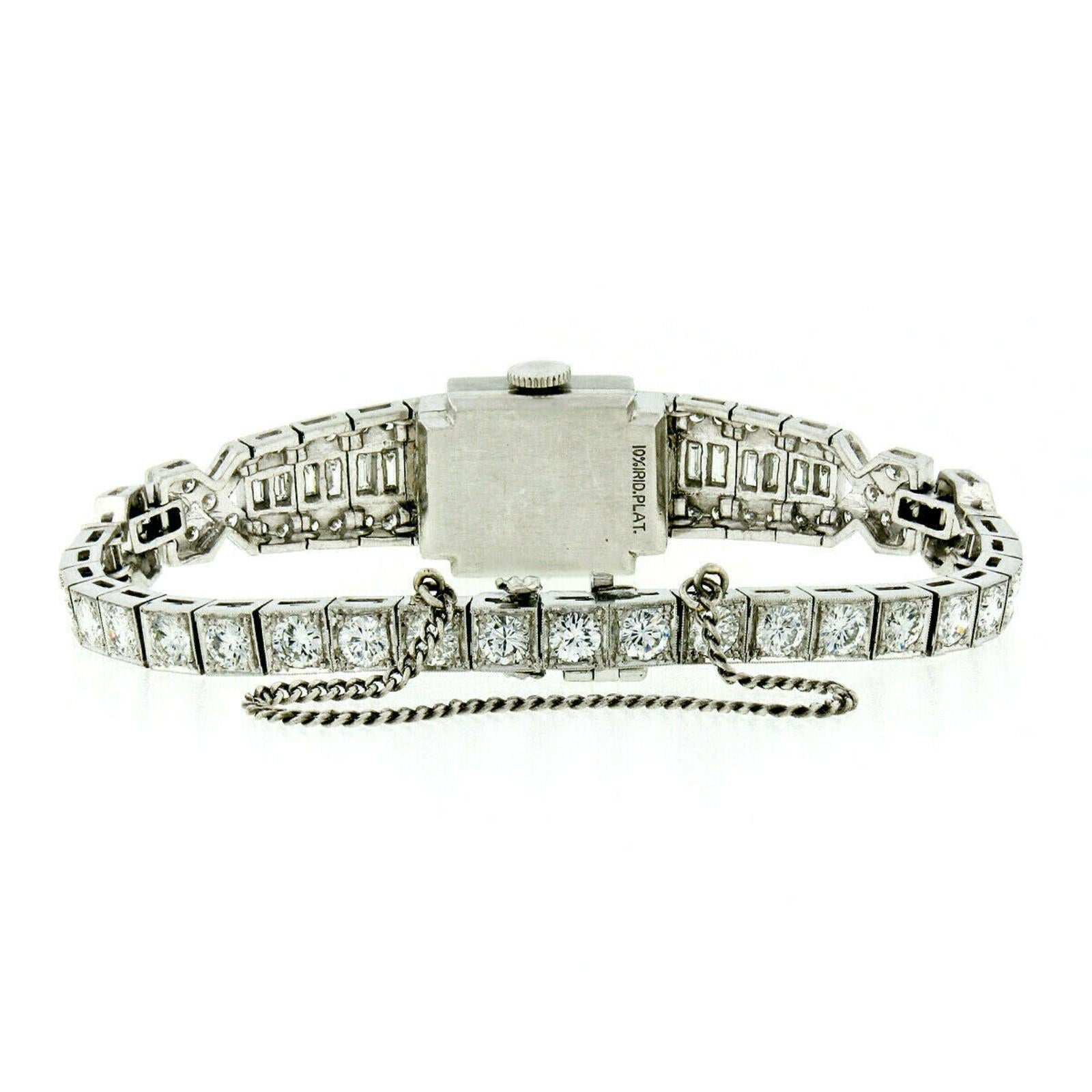 Vintage Ladies Hamilton Wristwatch 7.79ctw Fine Diamond Platinum Case Bracelet In Good Condition In Montclair, NJ