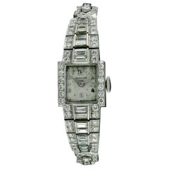 Retro Ladies Hamilton Wristwatch 7.79ctw Fine Diamond Platinum Case Bracelet