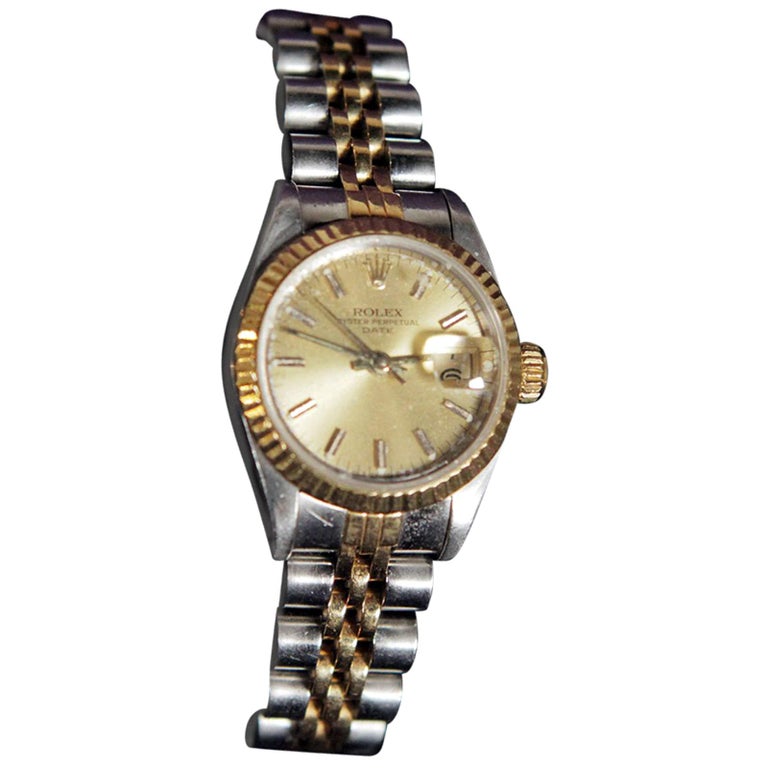 Vintage Ladies Oyster Perpetual 14 Karat Gold And Stainless Rolex Watch For Sale At 1stdibs