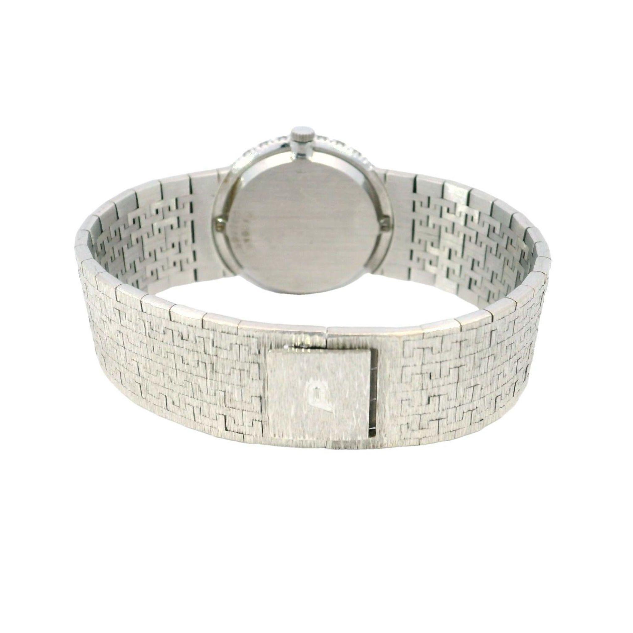 Round Cut Vintage Ladies Piaget Watch in 18K White Gold Watch with Diamond Bezel