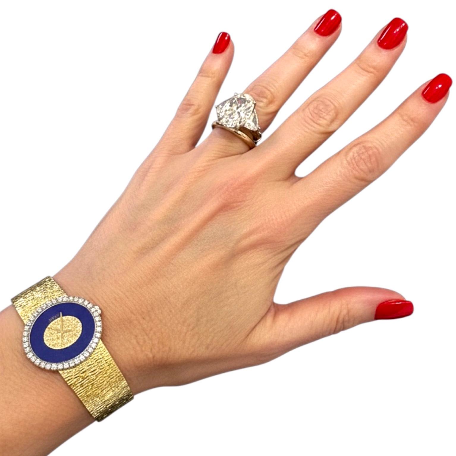 Vintage Ladies Piaget Wristwatch Oval Lapis Lazuli & Diamond Dial in Yellow Gold For Sale 4