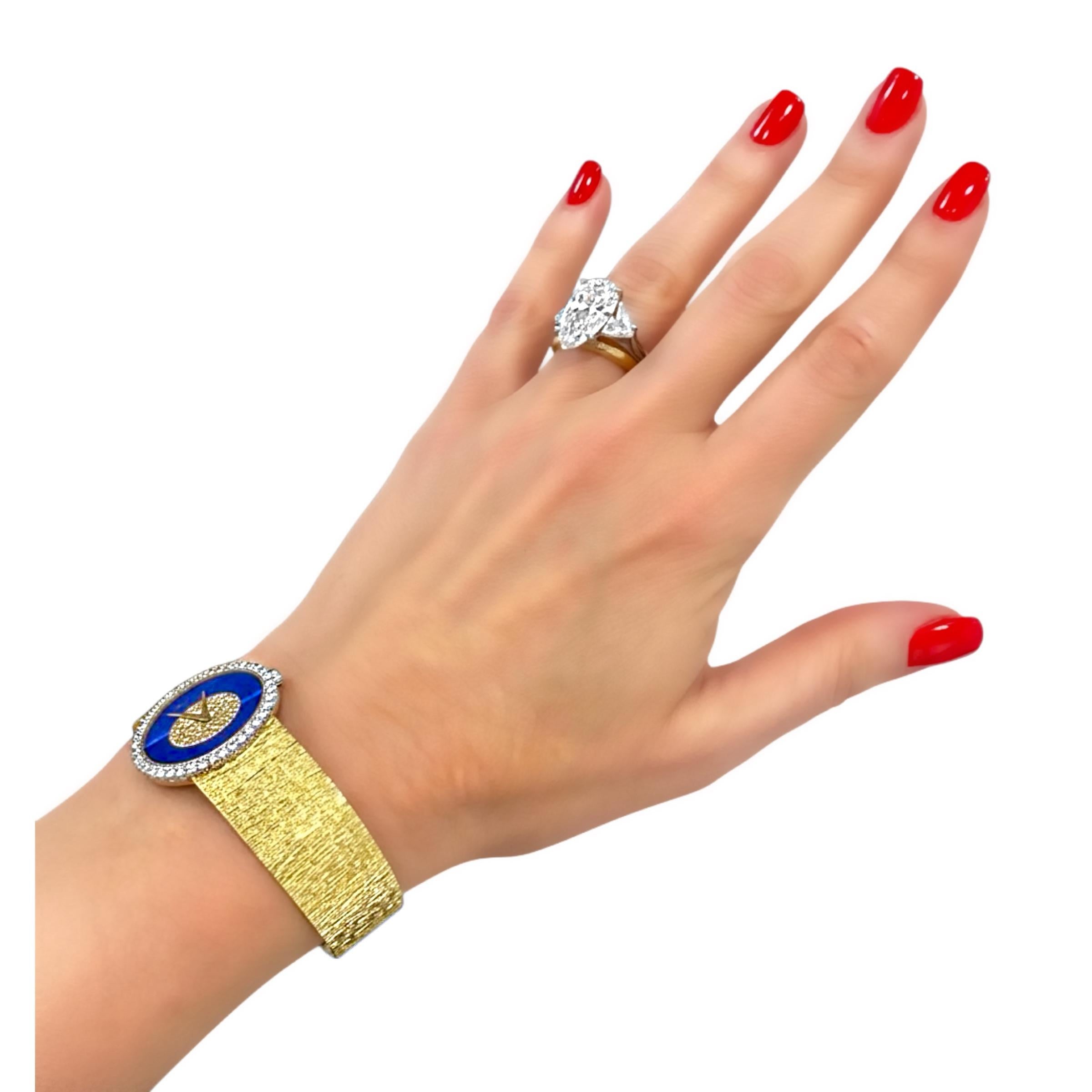 Vintage Ladies Piaget Wristwatch Oval Lapis Lazuli & Diamond Dial in Yellow Gold For Sale 5