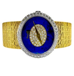 Vintage Ladies Piaget Wristwatch Oval Lapis Lazuli & Diamond Dial in Yellow Gold