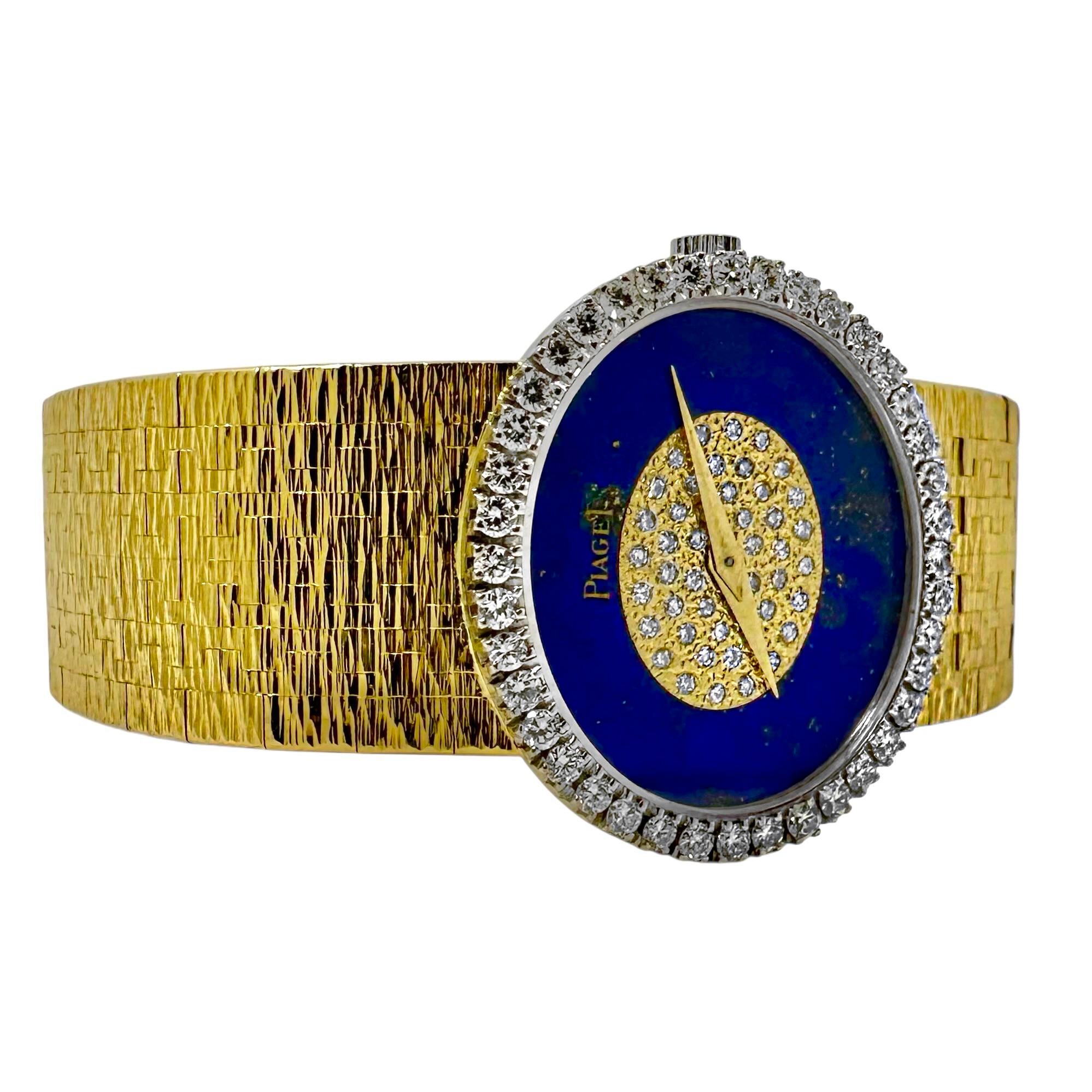 Women's Vintage Ladies Piaget Wristwatch Oval Lapis Lazuli & Diamond Dial in Yellow Gold For Sale