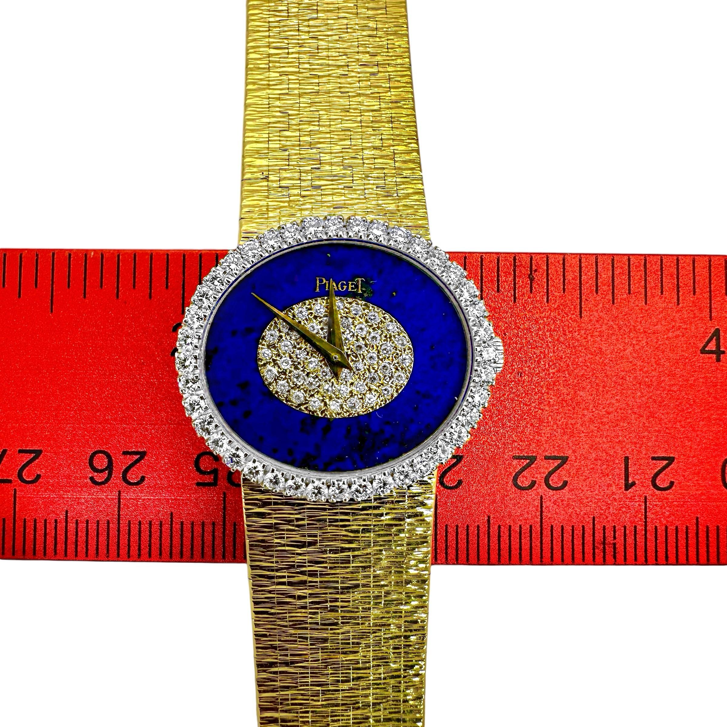 Vintage Ladies Piaget Wristwatch Oval Lapis Lazuli & Diamond Dial in Yellow Gold For Sale 1