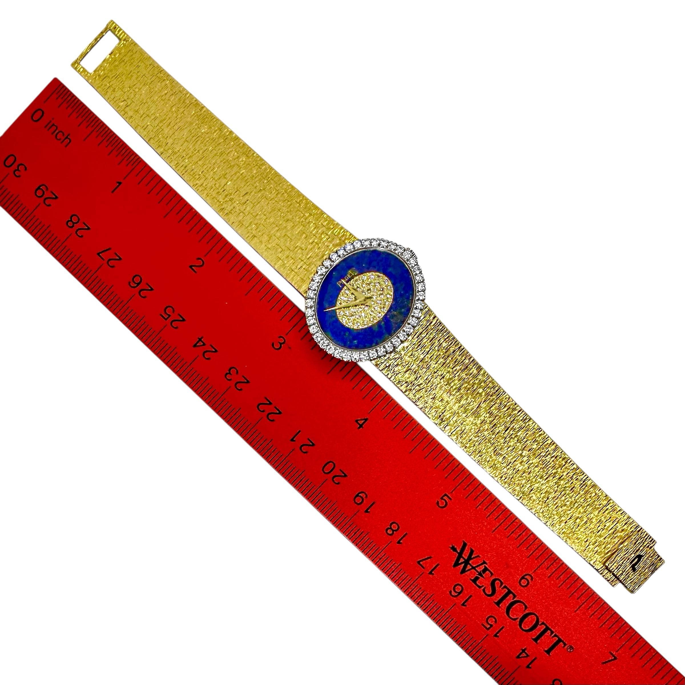Vintage Ladies Piaget Wristwatch Oval Lapis Lazuli & Diamond Dial in Yellow Gold For Sale 2