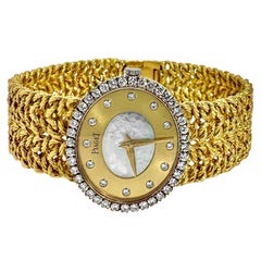 Vintage Damen Piaget Gelbgold Diamant Uhr mit Perlmutt & Diamant-Zifferblatt
