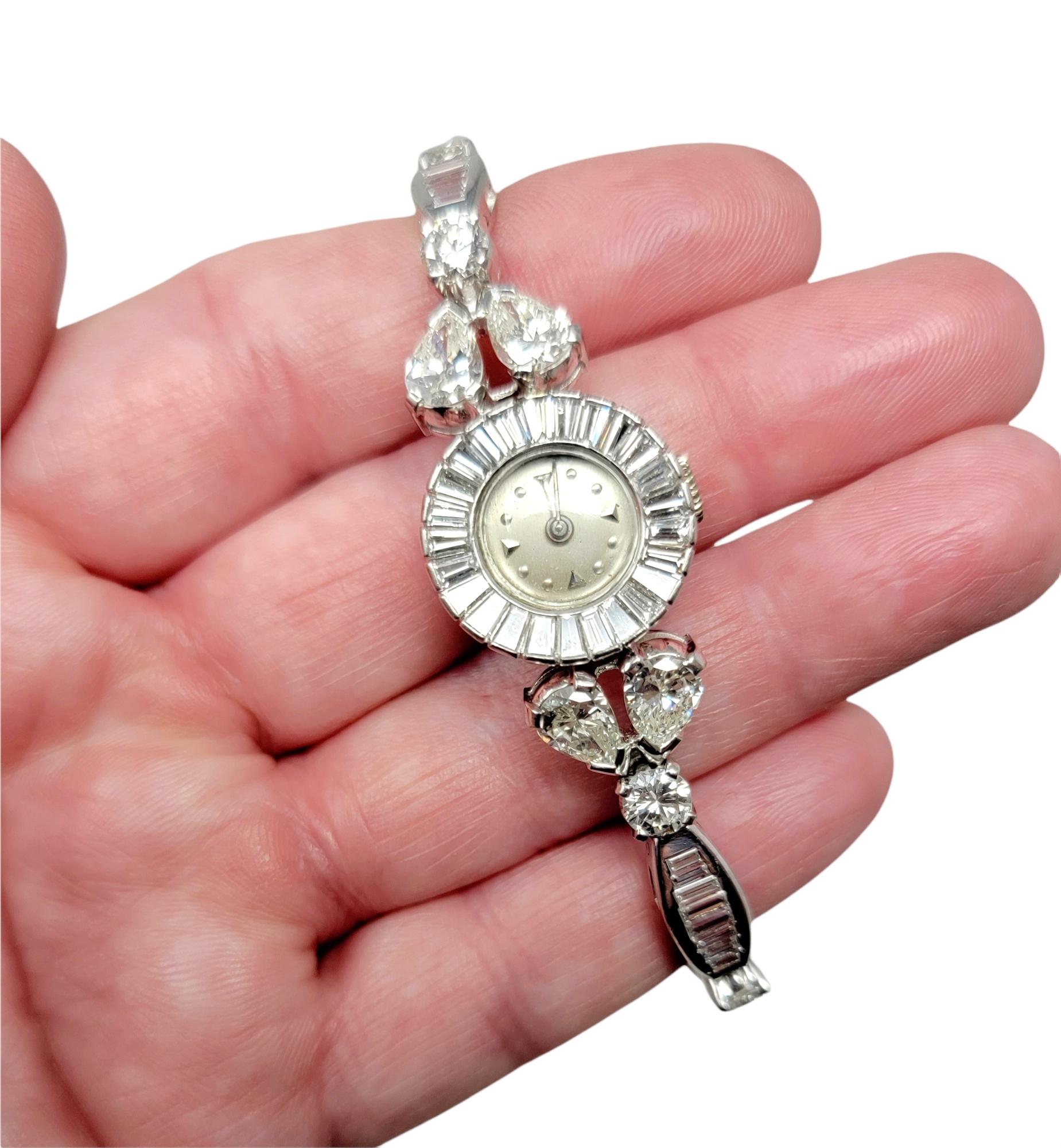 Vintage Ladies Platinum and Diamond Link Wristwatch 9.23 Carats Total For Sale 2