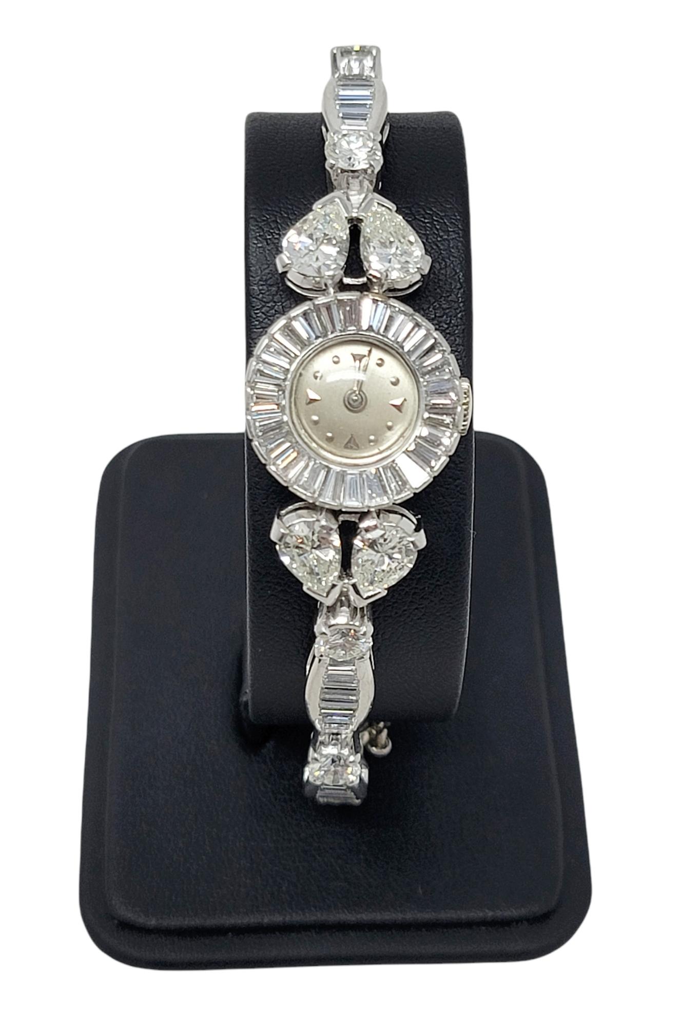 Vintage Ladies Platinum and Diamond Link Wristwatch 9.23 Carats Total For Sale 3